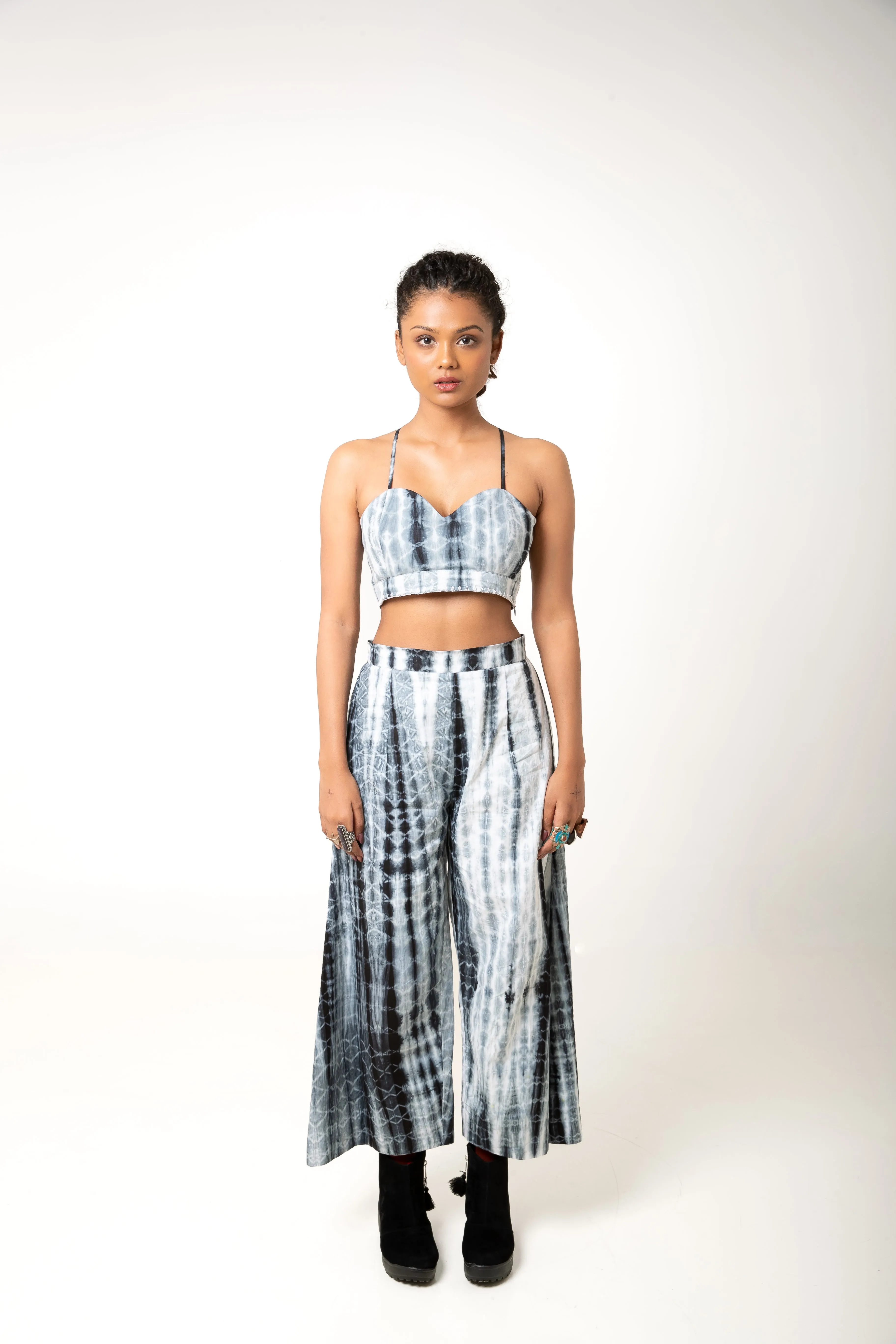 New Season Summer/Fall 2024-Pants Tie Dyed Mashru Silk Vansh Black White -Ka-Sha - Fashion Edit Aseem