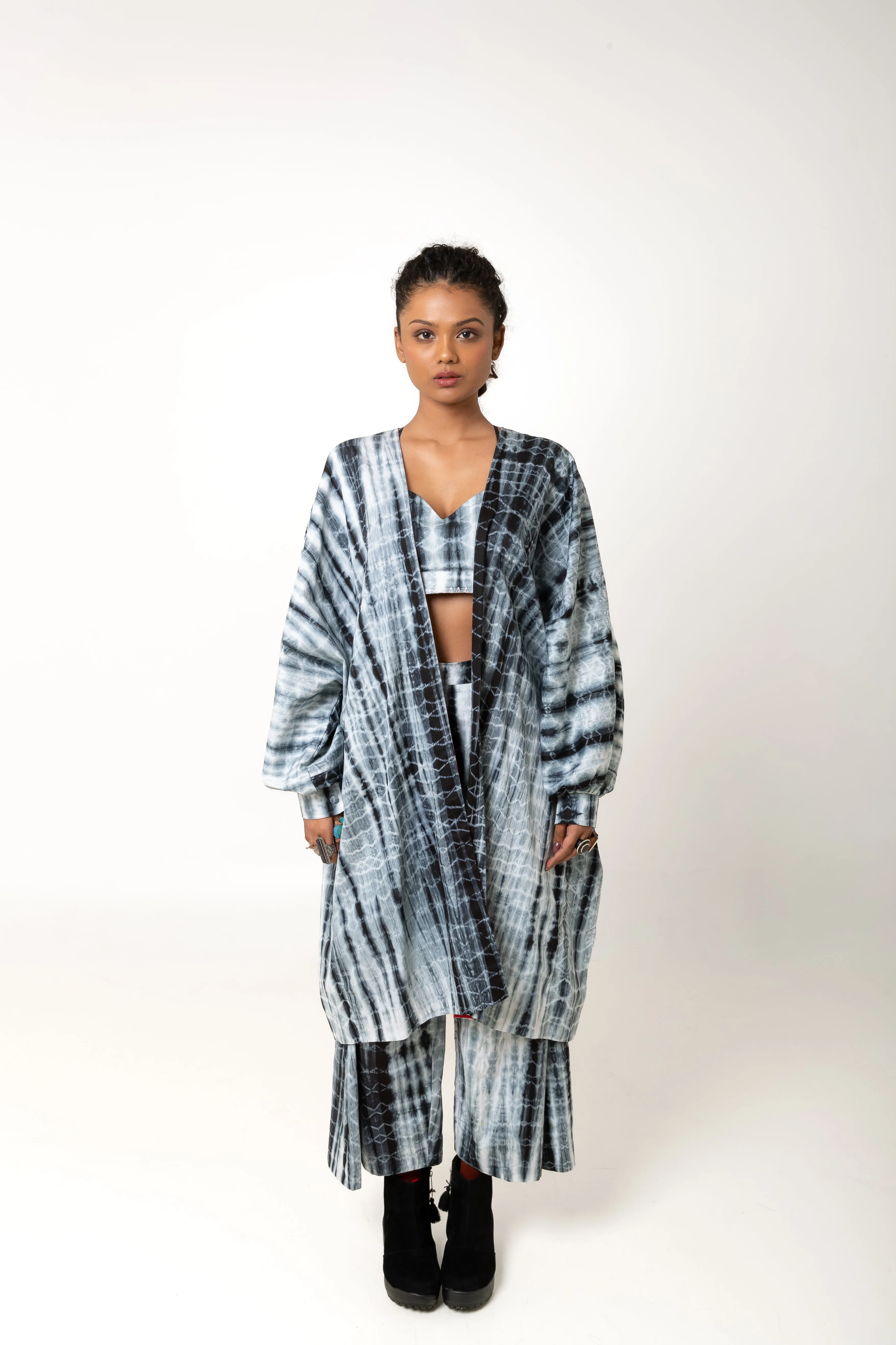 New Season Summer/Fall 2024-Pants Tie Dyed Mashru Silk Vansh Black White -Ka-Sha - Fashion Edit Aseem