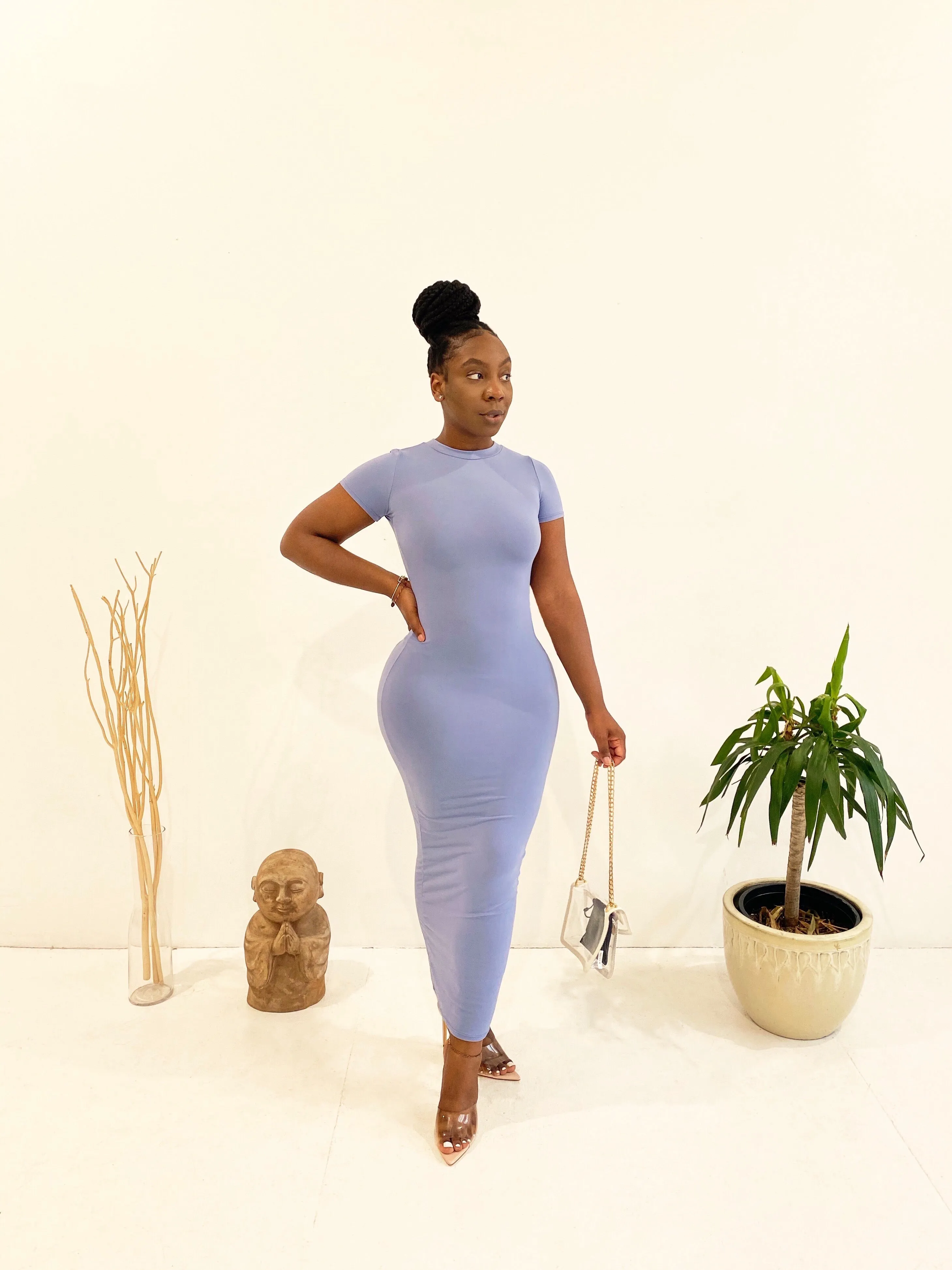 Not So Basic T-Shirt Maxi Dress in Denim Blue