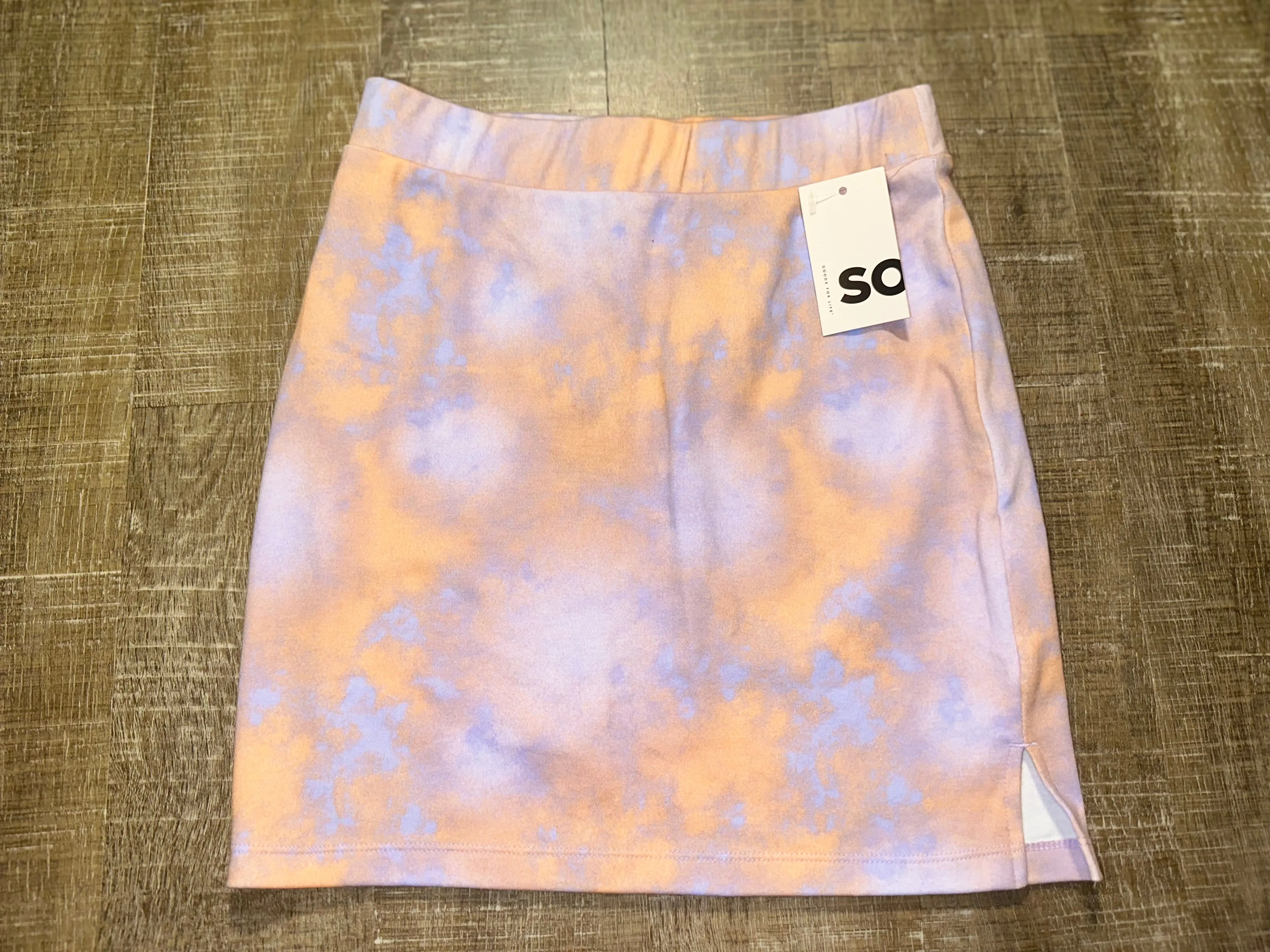 NWT SO (Small) Brand New Purple//Orange Tie Dye Mini SweatSkirt with Stretch