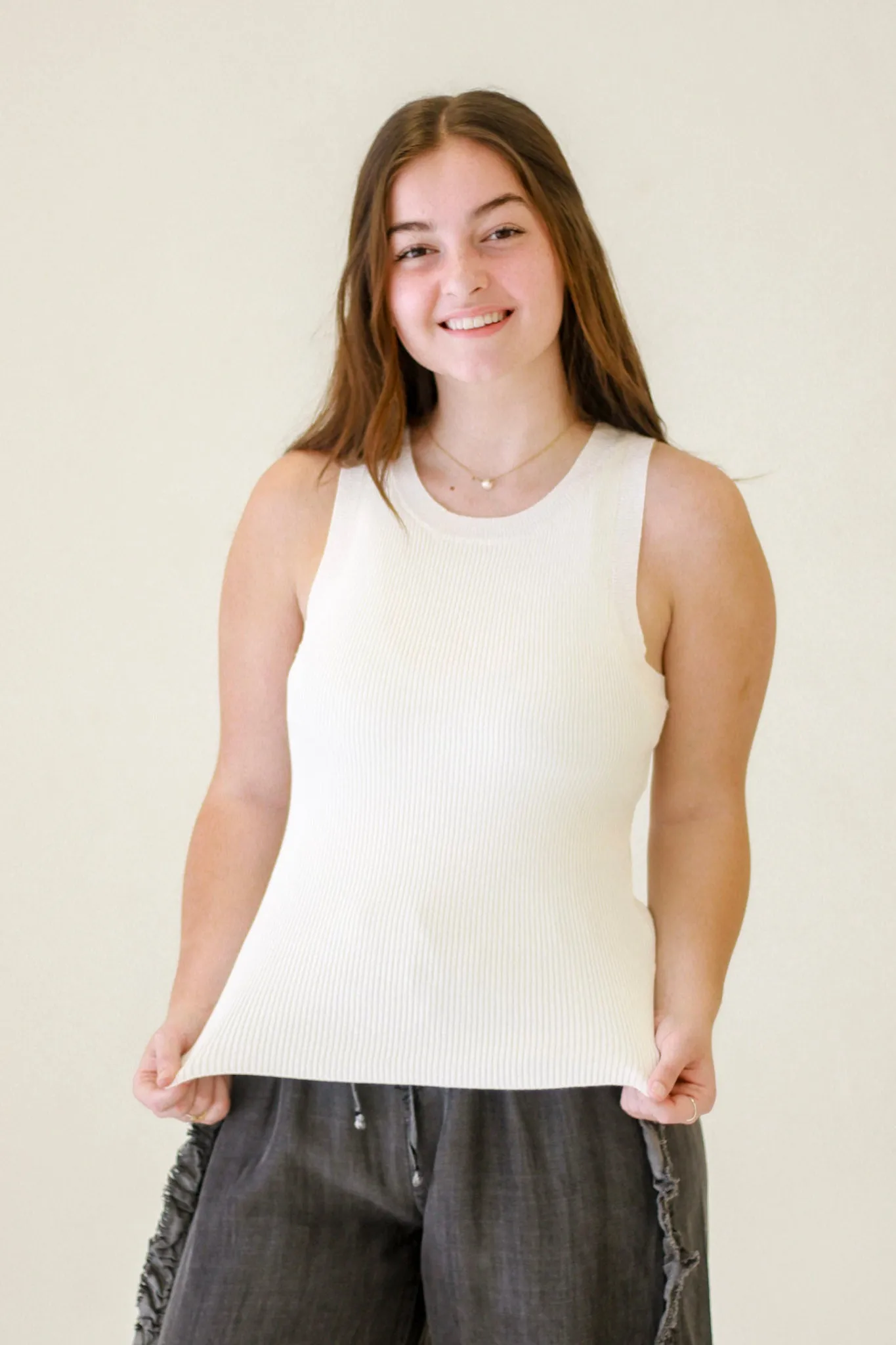 Olivia Sweater Knit Tank Top in White