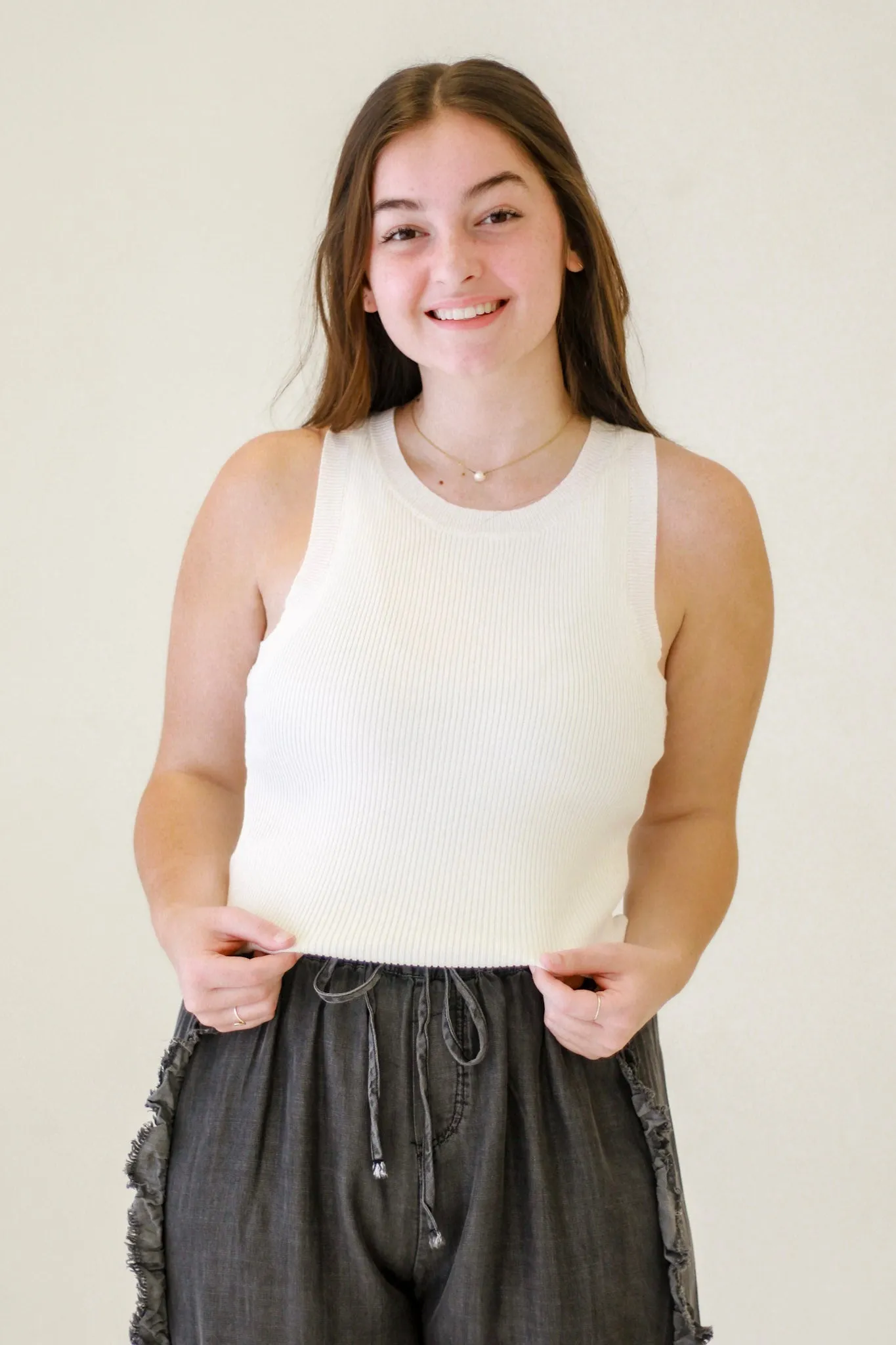 Olivia Sweater Knit Tank Top in White