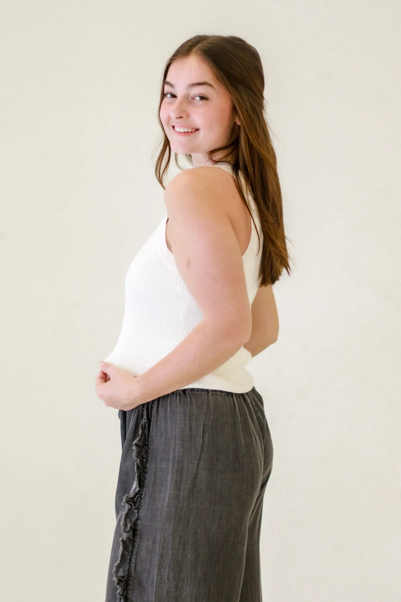 Olivia Sweater Knit Tank Top in White