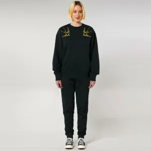Organic Cotton Unisex Tracksuit | Gold swallows on black