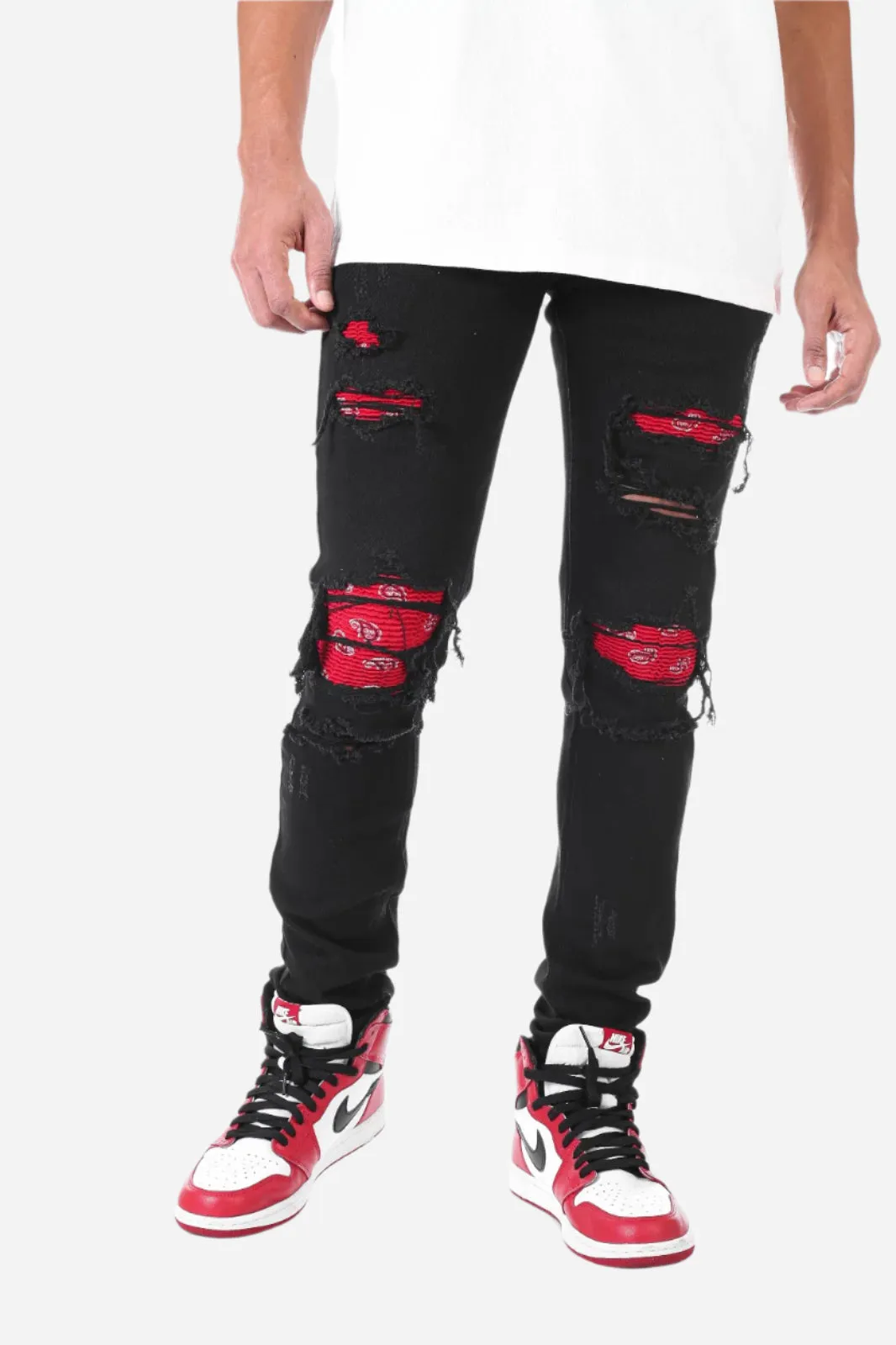 Paisley Patched Pant - Skinny Fit Ripped