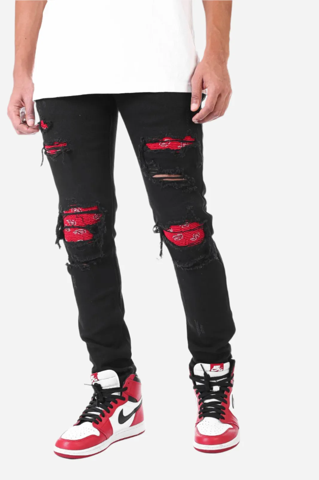 Paisley Patched Pant - Skinny Fit Ripped