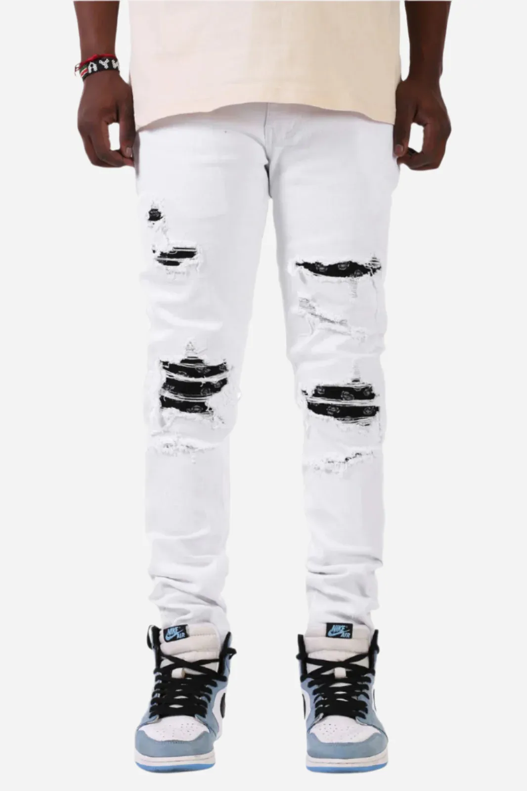 Paisley Patched Pant - Skinny Fit Ripped