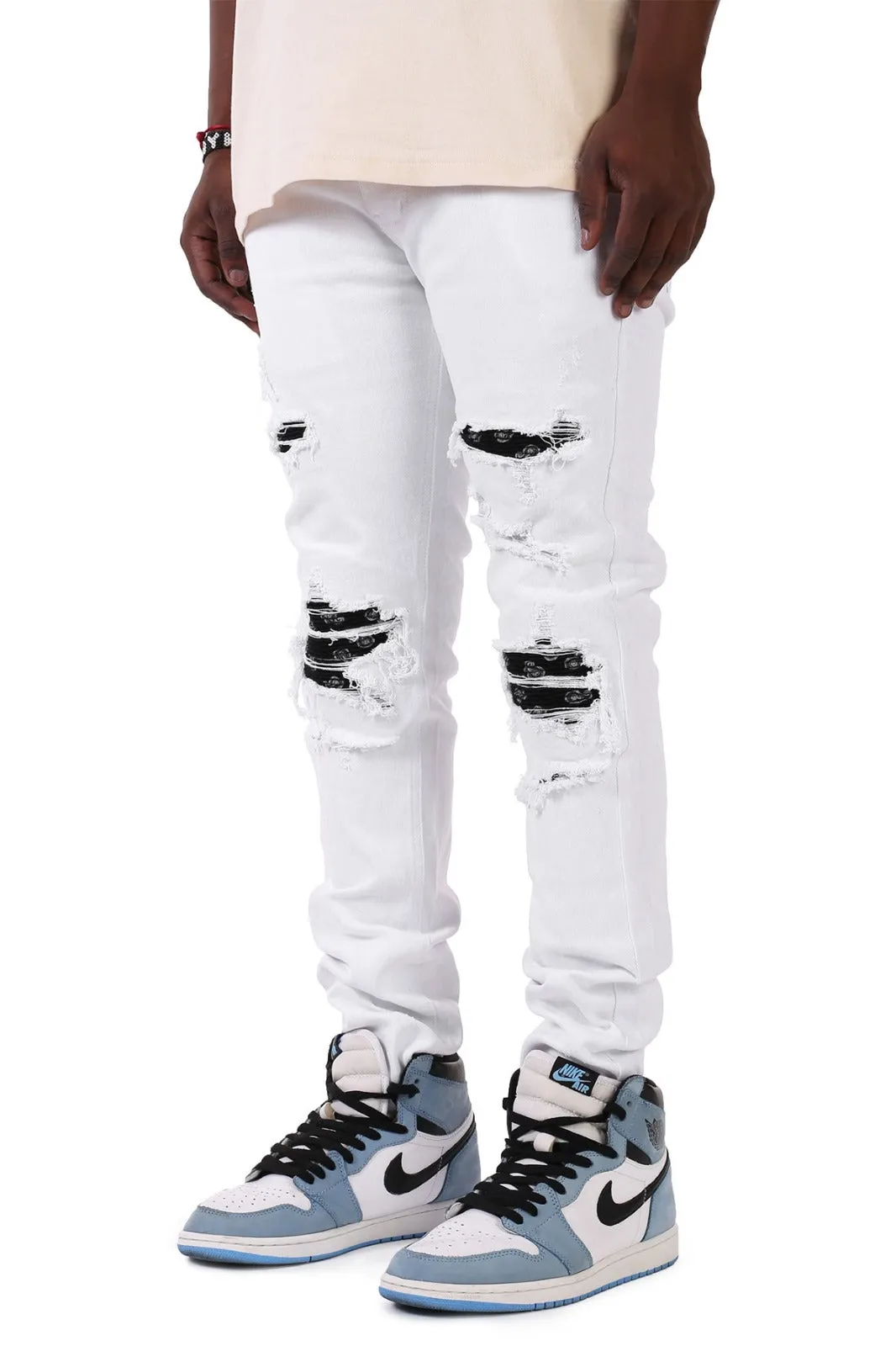 Paisley Patched Pant - Skinny Fit Ripped