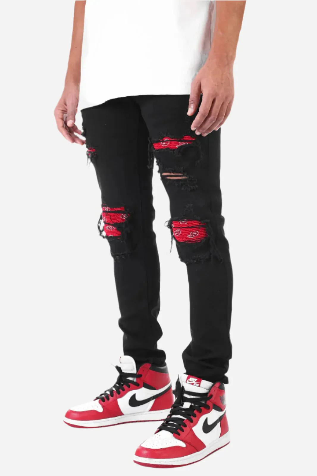 Paisley Patched Pant - Skinny Fit Ripped