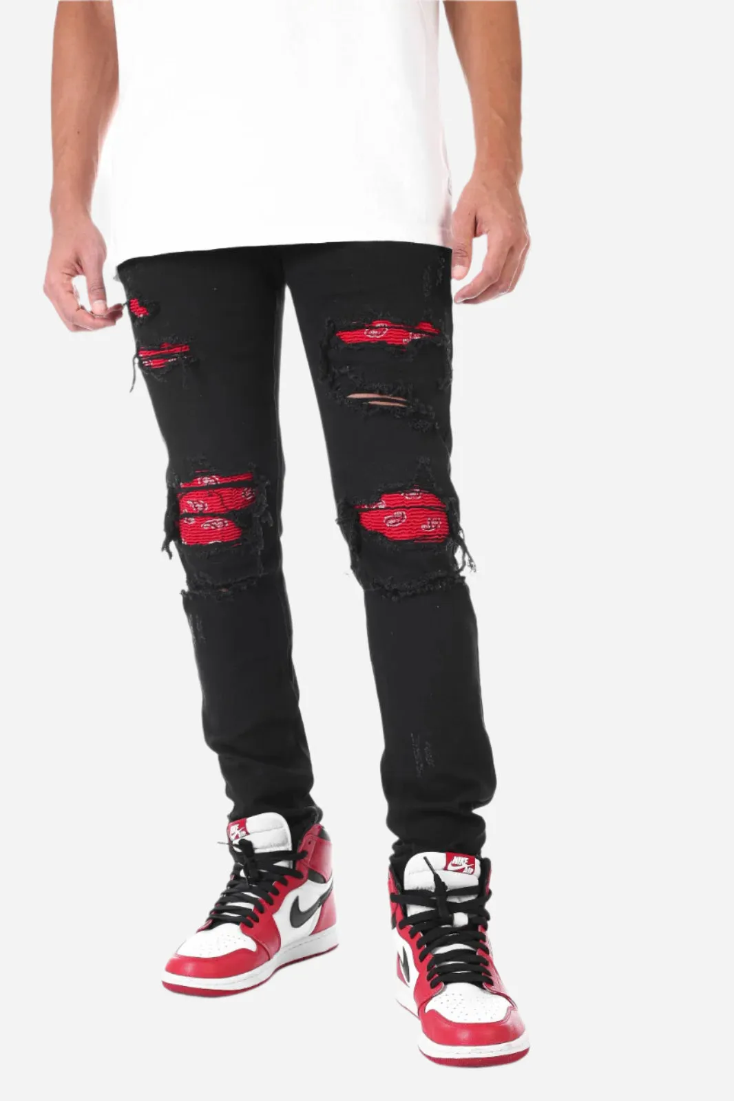 Paisley Patched Pant - Skinny Fit Ripped
