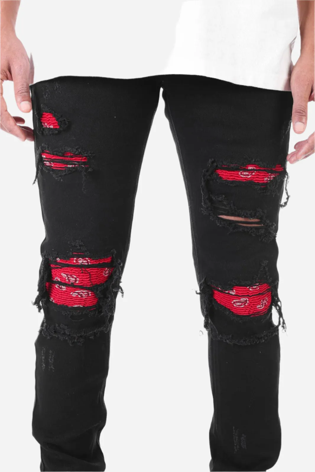 Paisley Patched Pant - Skinny Fit Ripped