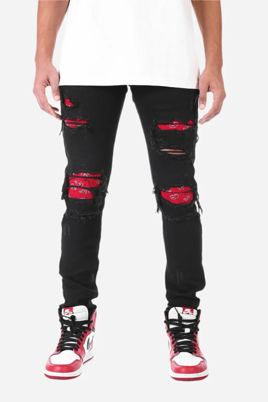 Paisley Patched Pant - Skinny Fit Ripped