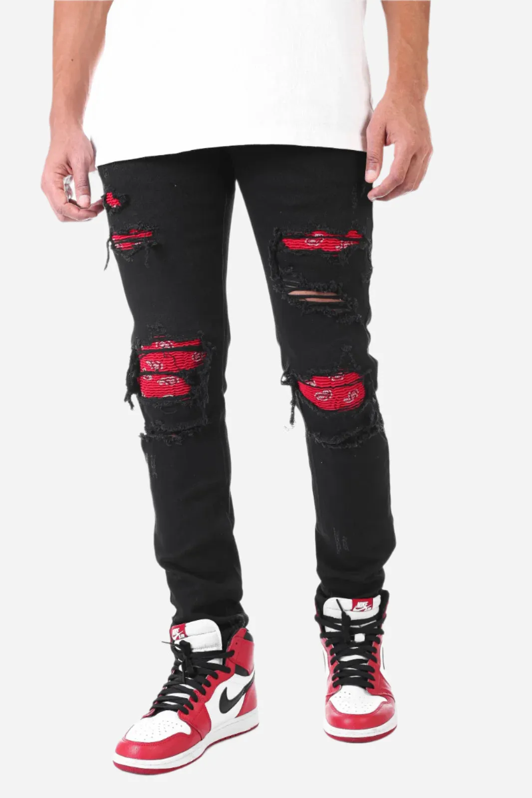 Paisley Patched Pant - Skinny Fit Ripped
