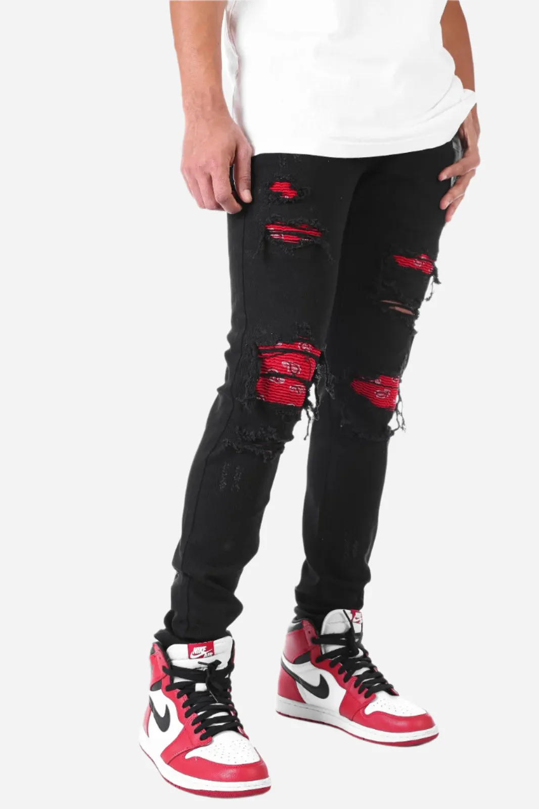 Paisley Patched Pant - Skinny Fit Ripped