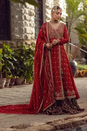 Pakistani Angrakha Bridal Lehnga in Red Color #Y2072