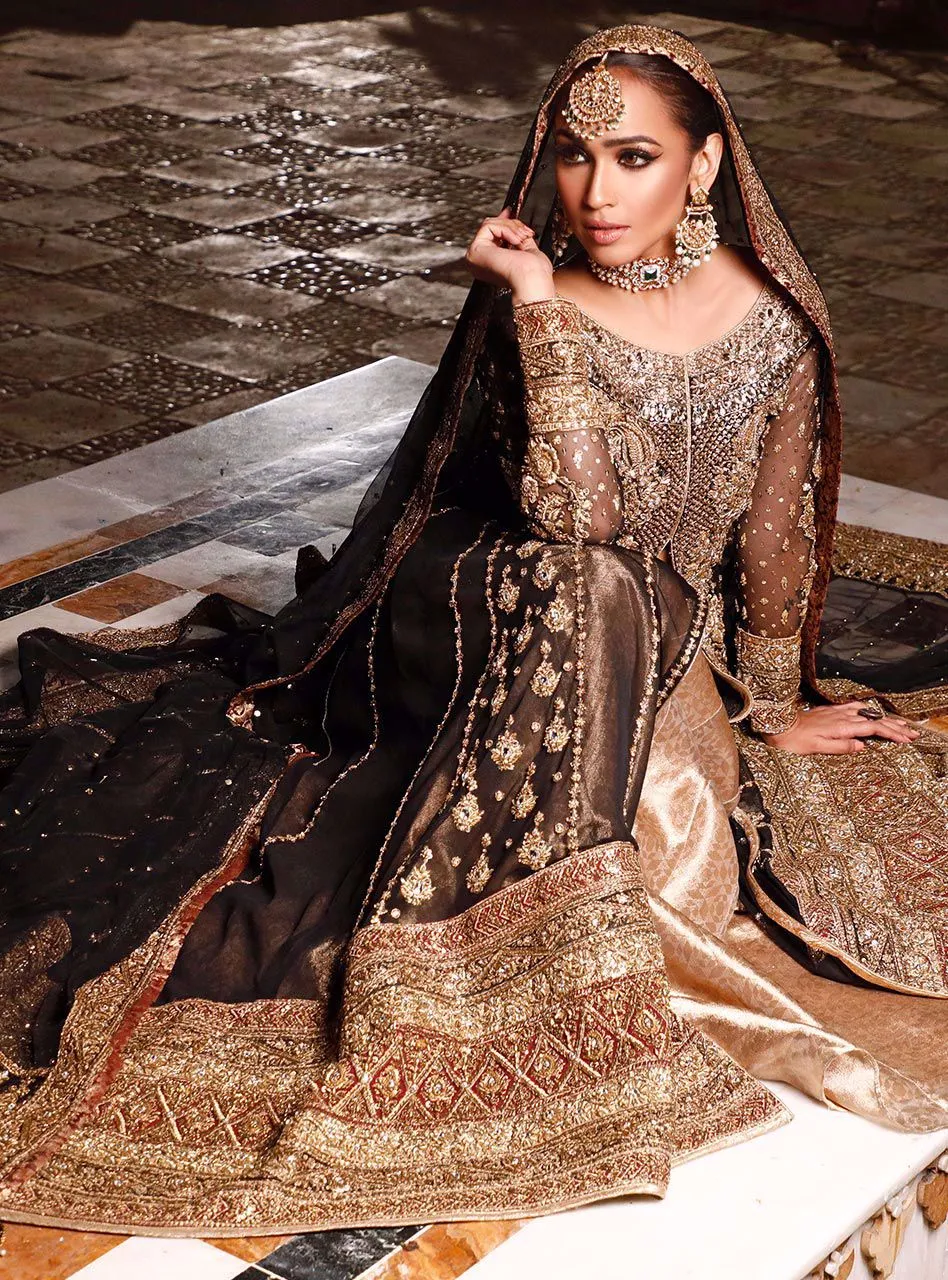 Pakistani Bridal Dress in Black Color for Wedding #J5173