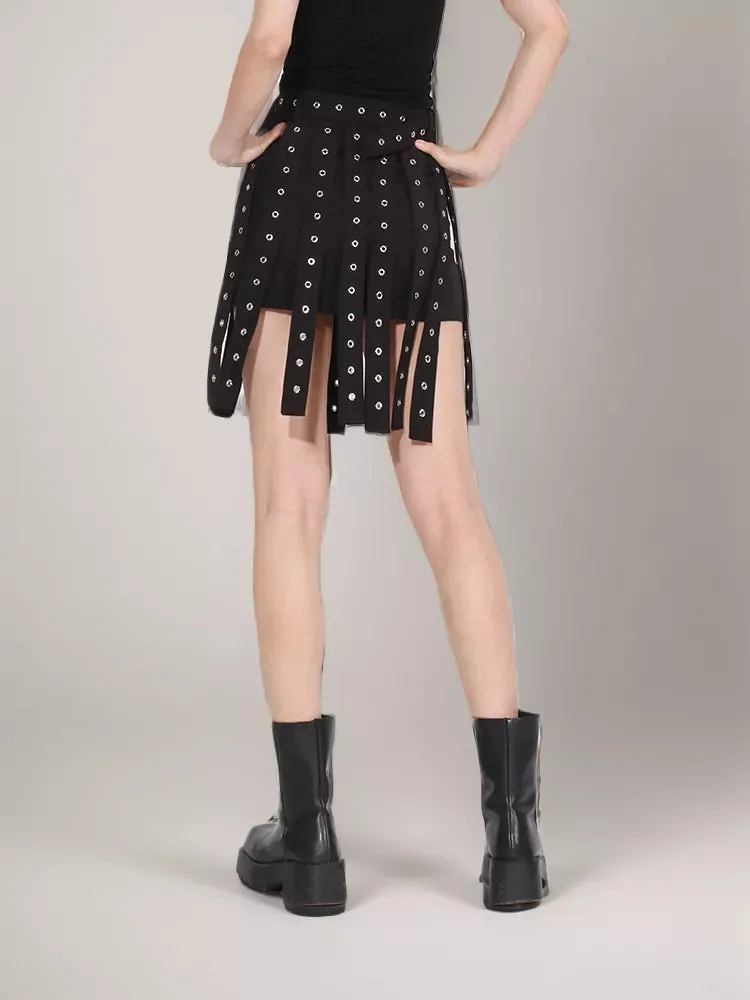 Patchwork Belt Streetwear Mini Skirts Split