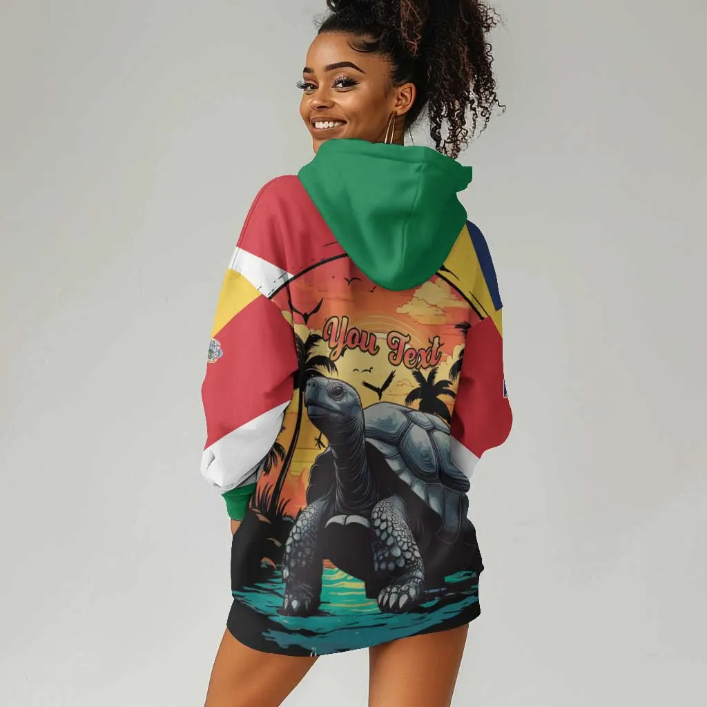 Personalised Afro Seychelles Hoodie Dress Aldabra Giant Tortoise With Beach Sunset LT15