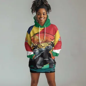 Personalised Afro Seychelles Hoodie Dress Aldabra Giant Tortoise With Beach Sunset LT15