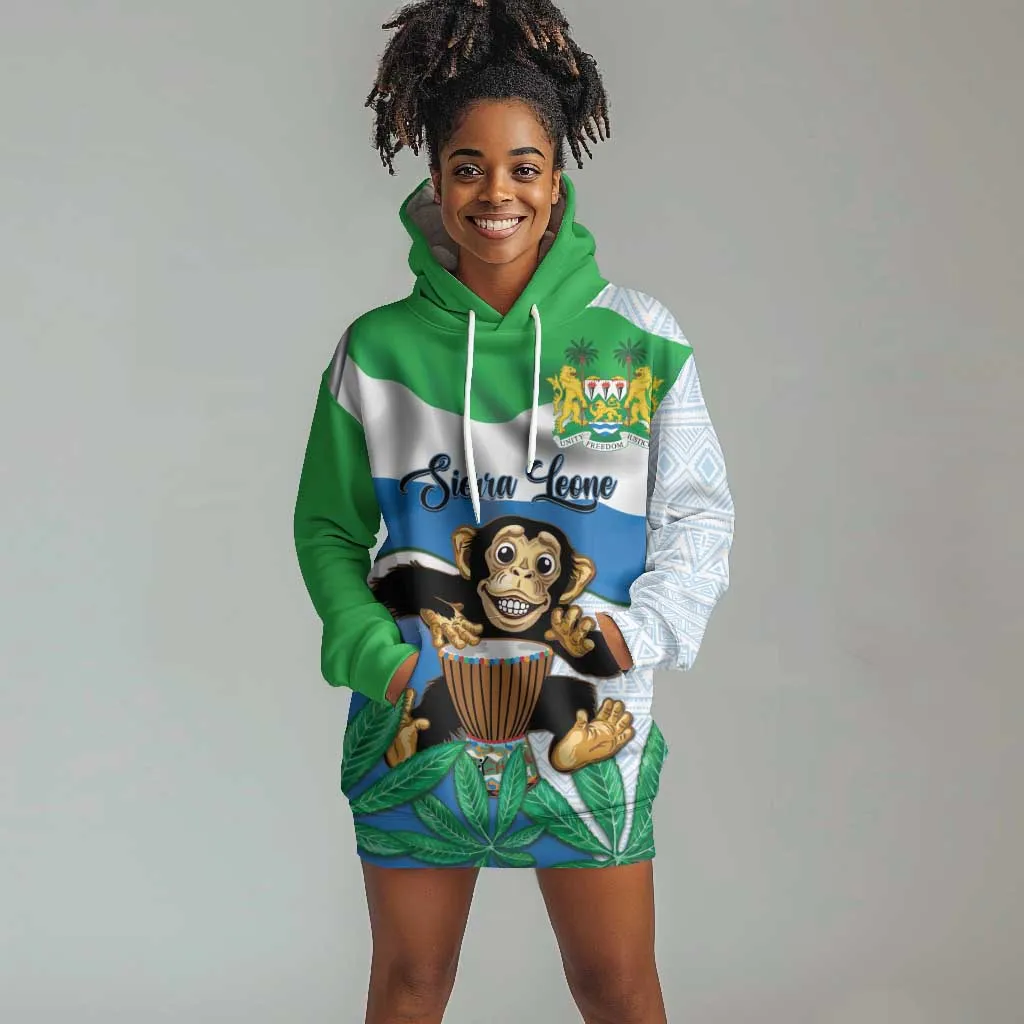 Personalised Afro Sierra Leone Hoodie Dress Chimp With Drum - Happy Independence Day LT14