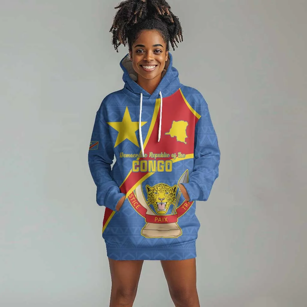 Personalised DR Congo Hoodie Dress Coat Of Arms With Map LT15