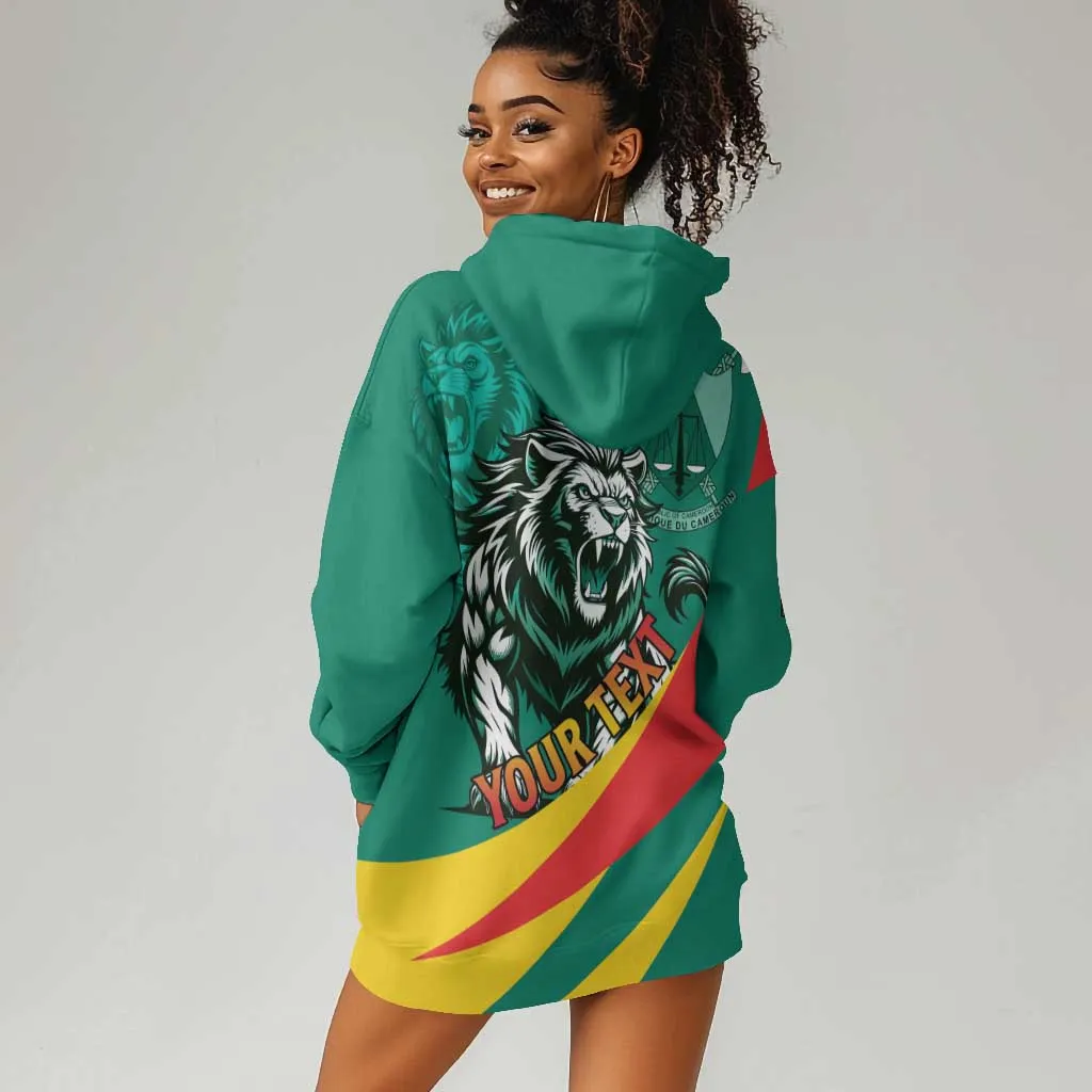 Personalised Happy Cameroon National Day Hoodie Dress Lion With Coat Of Arms - Curve Style LT15