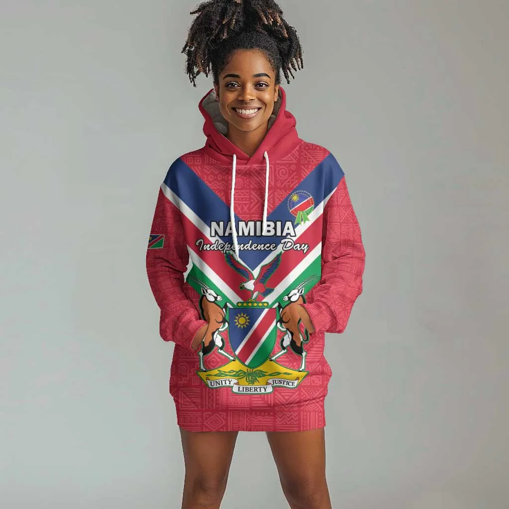Personalised Namibia Hoodie Dress Coat Of Arms With Flag Map - Happy Independence Day LT15