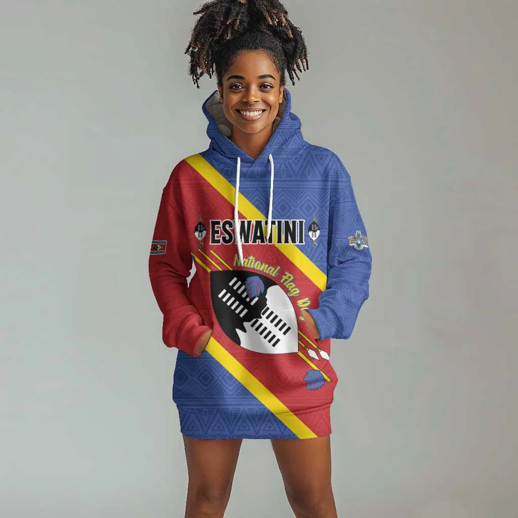 Personalized Happy Swaziland National Flag Day Hoodie Dress Nguni Shield Flag Style - African Pattern LT15