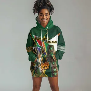 Personalized South Africa Versus Ireland Rugby Hoodie Dress - Springbok Mascot, Celtic Cross Design LT03