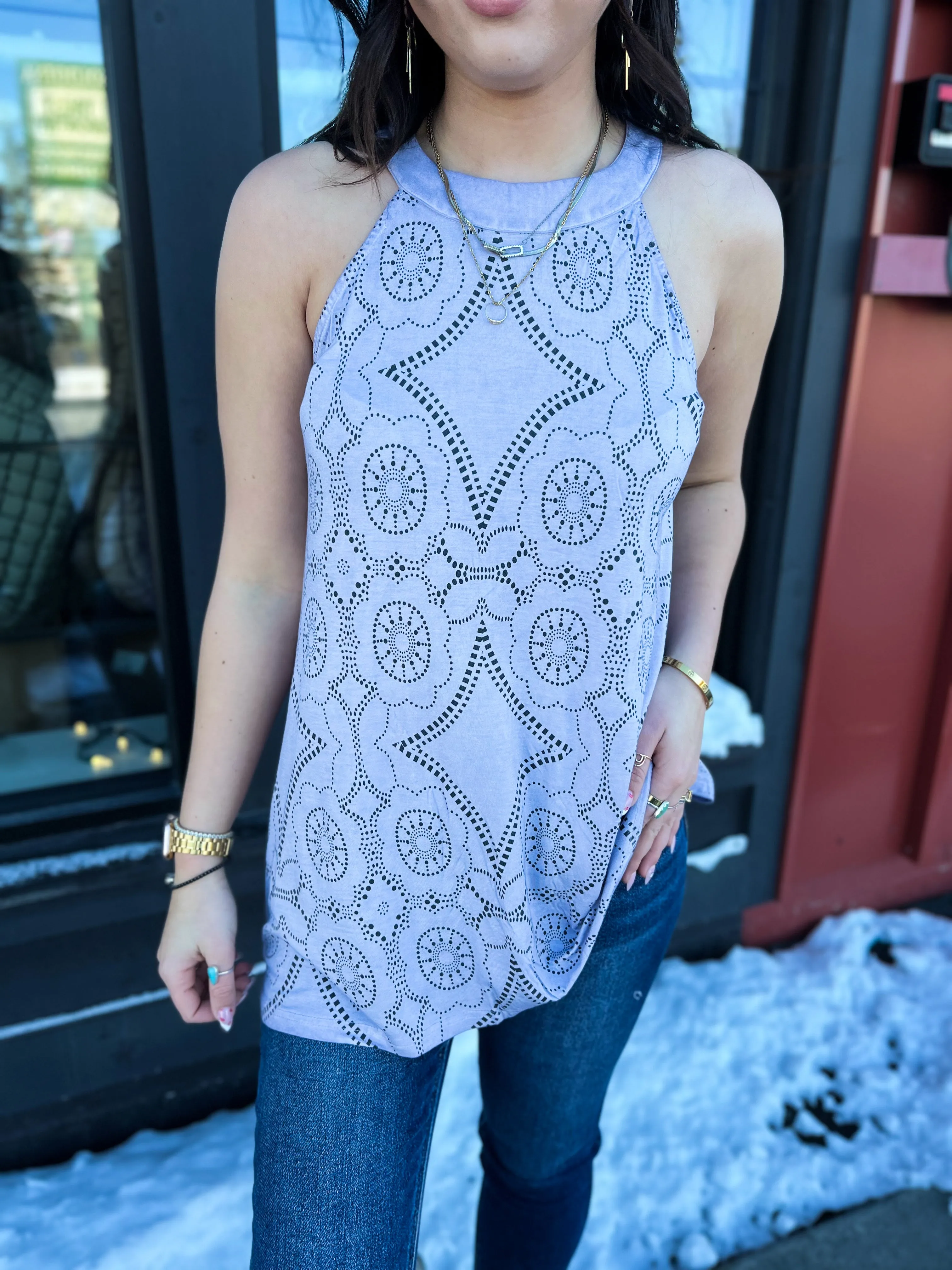 Posh Print Tunic- Lavender BLK/Multi