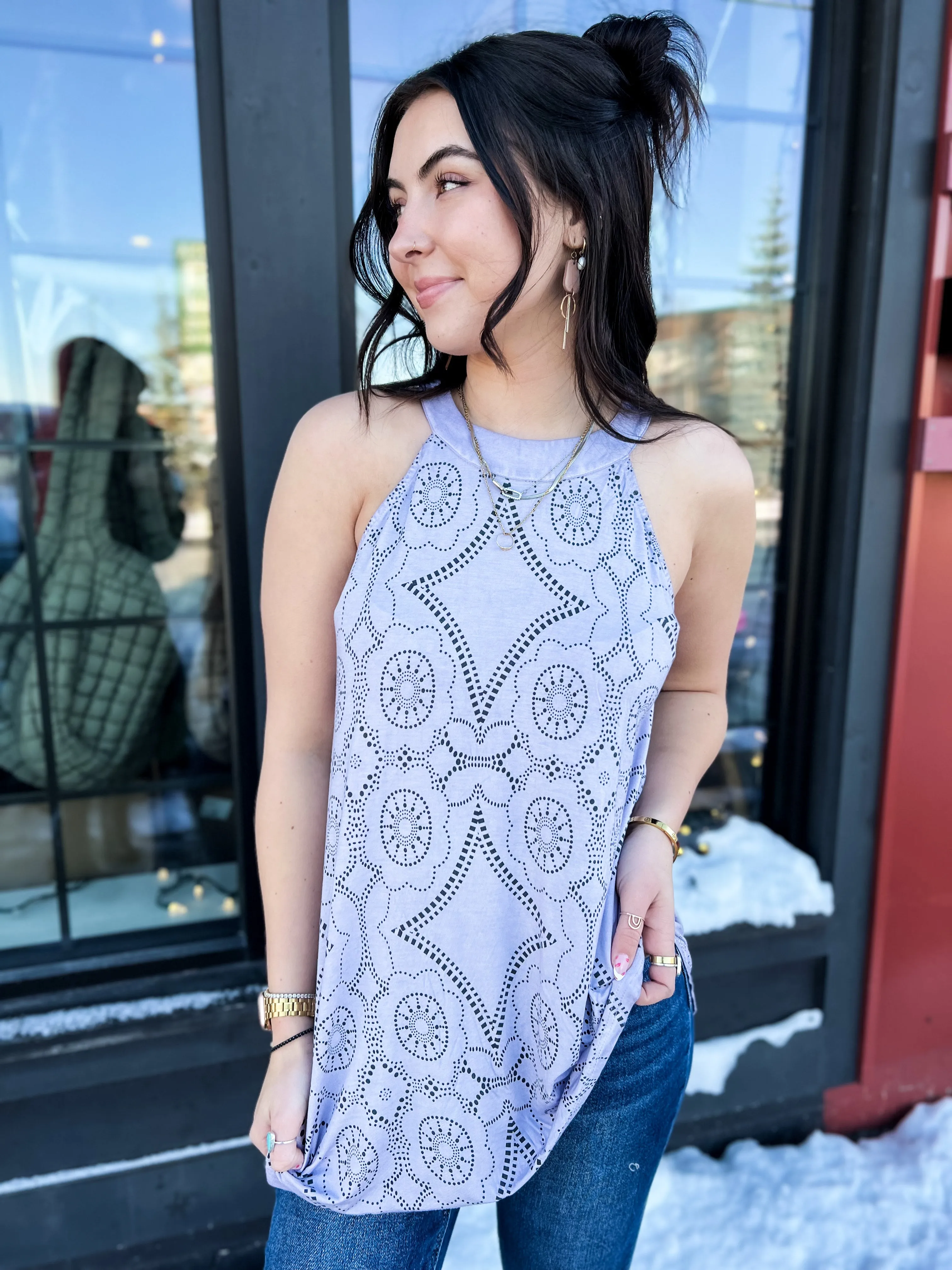 Posh Print Tunic- Lavender BLK/Multi