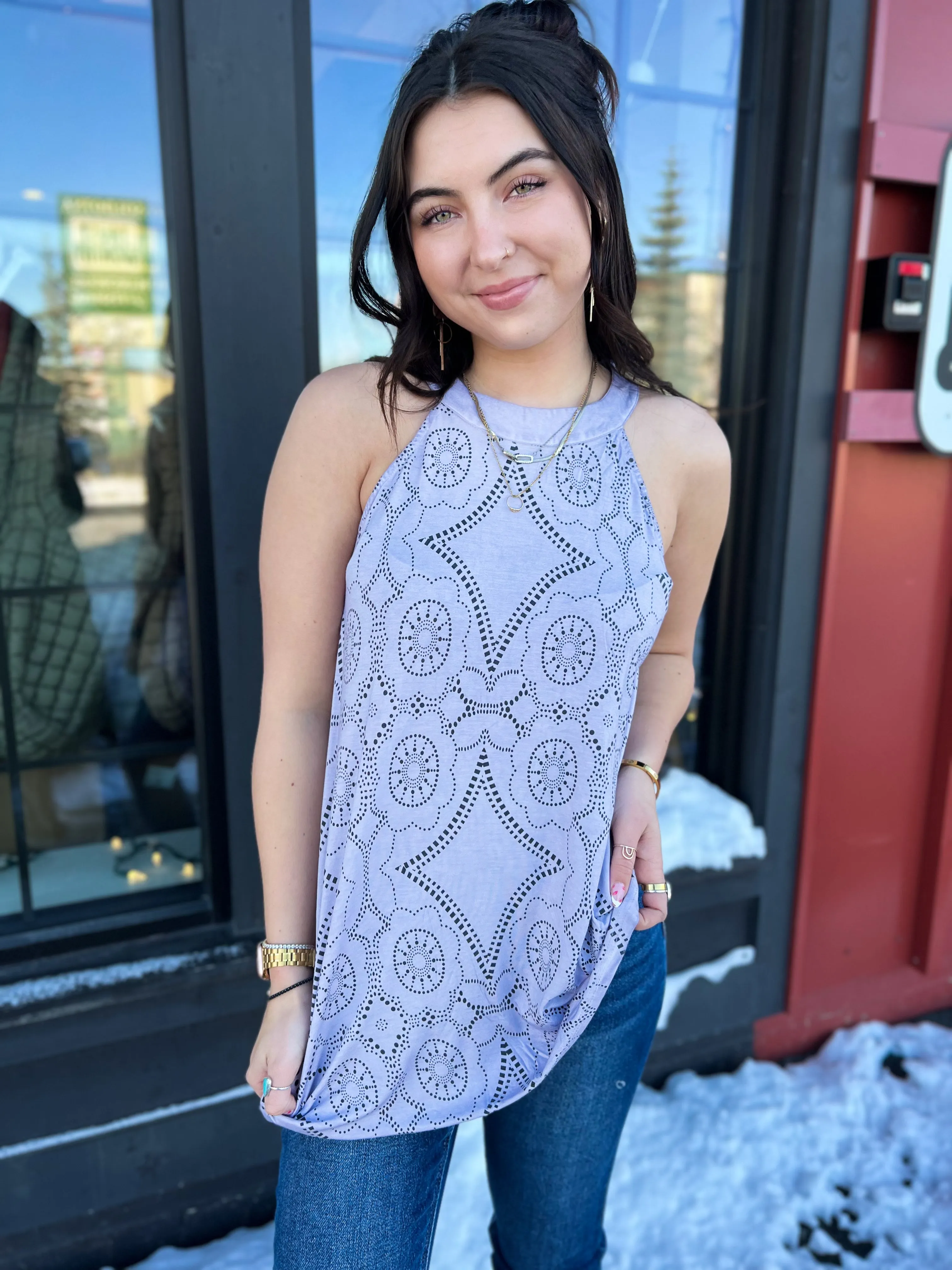 Posh Print Tunic- Lavender BLK/Multi