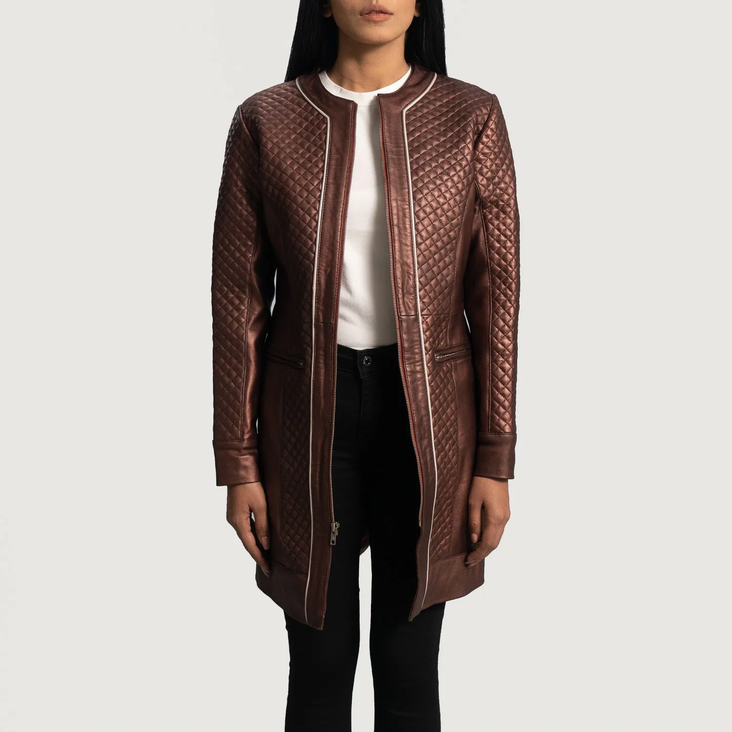 Potence  Quilted Maroon Leather Coat
