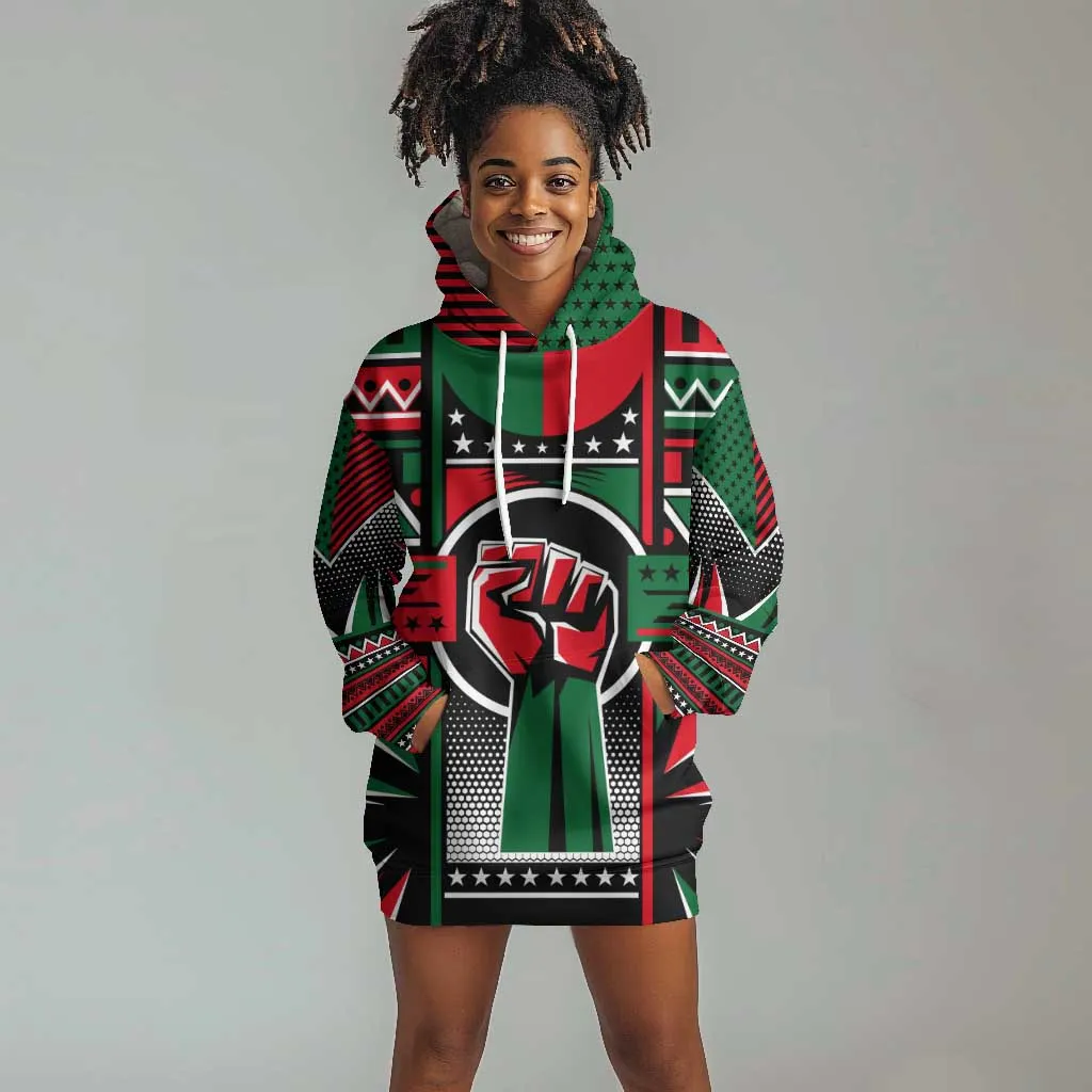 Power Fist And Patterns In Pan African Hoodie Dress DT02