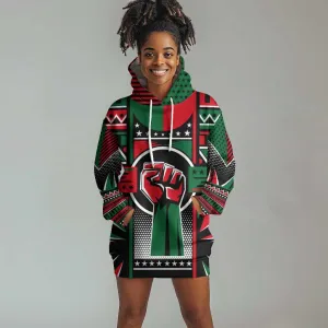 Power Fist And Patterns In Pan African Hoodie Dress DT02