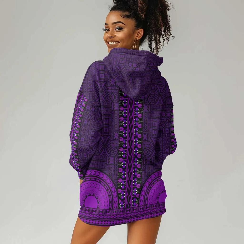 Purple Dashiki and Tapa Pattern Hoodie Dress Africa-Polynesia Together Culture LT9