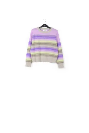 Purple, mint green and beige striped knit sweater