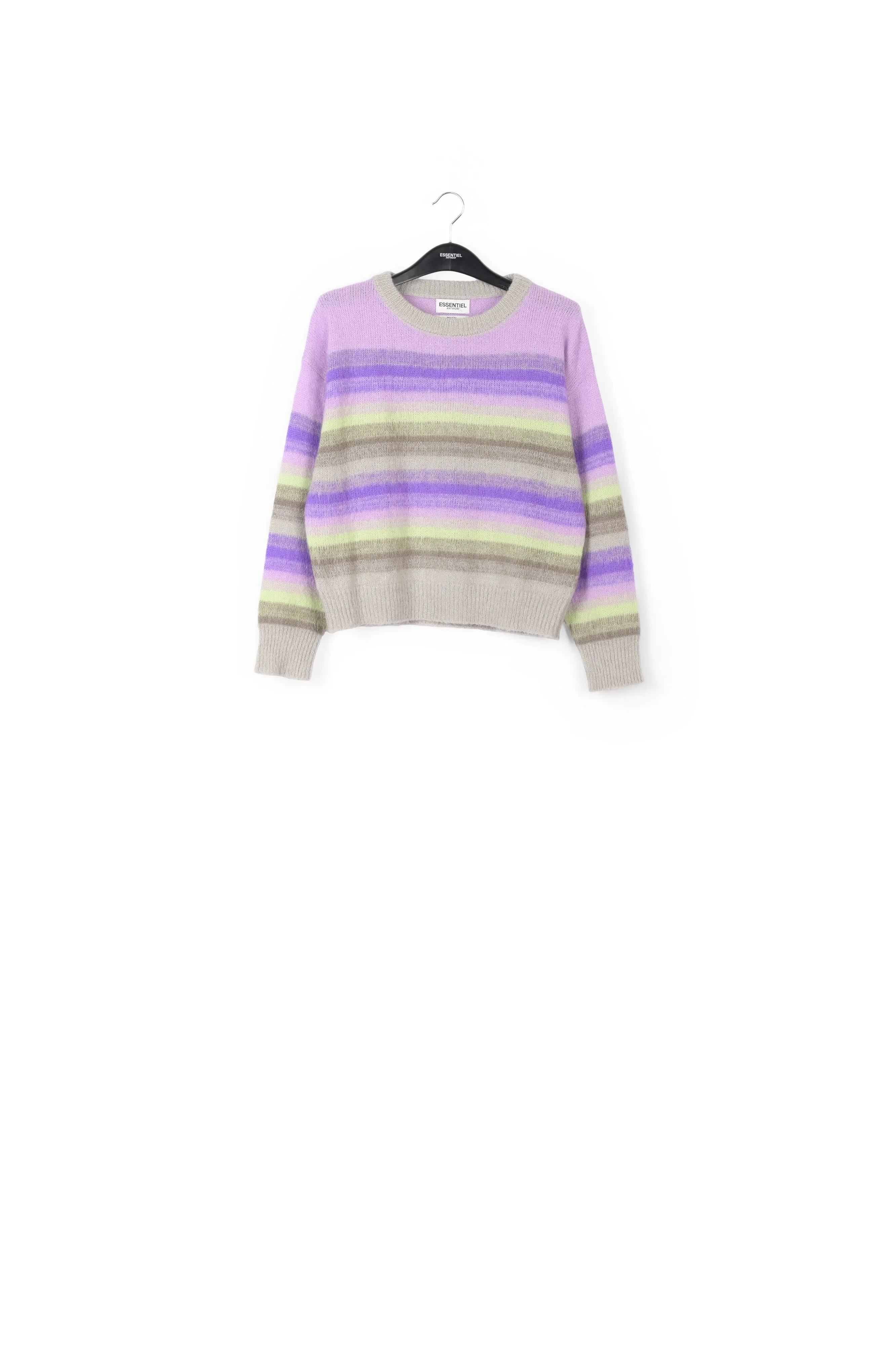 Purple, mint green and beige striped knit sweater