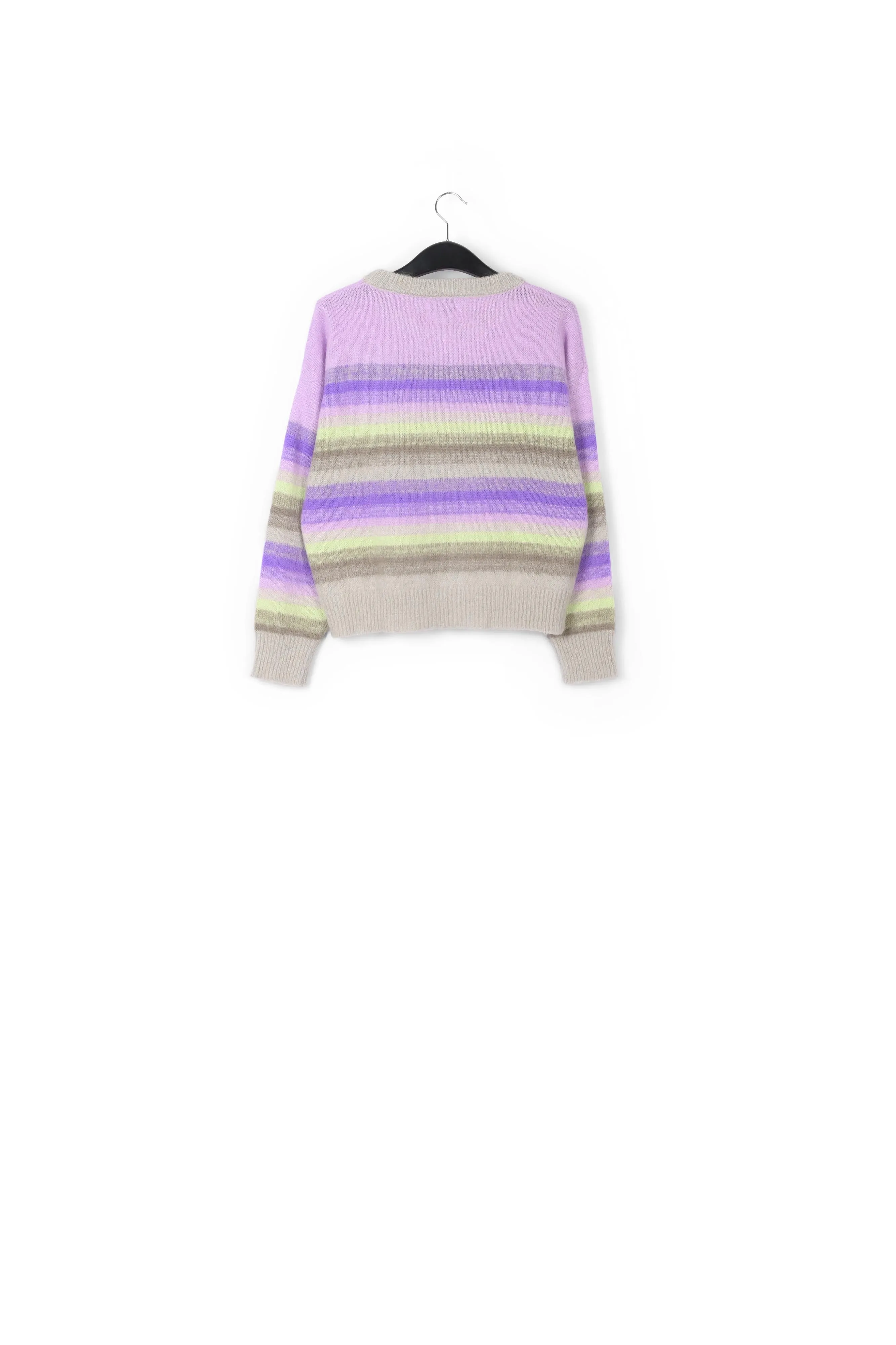 Purple, mint green and beige striped knit sweater