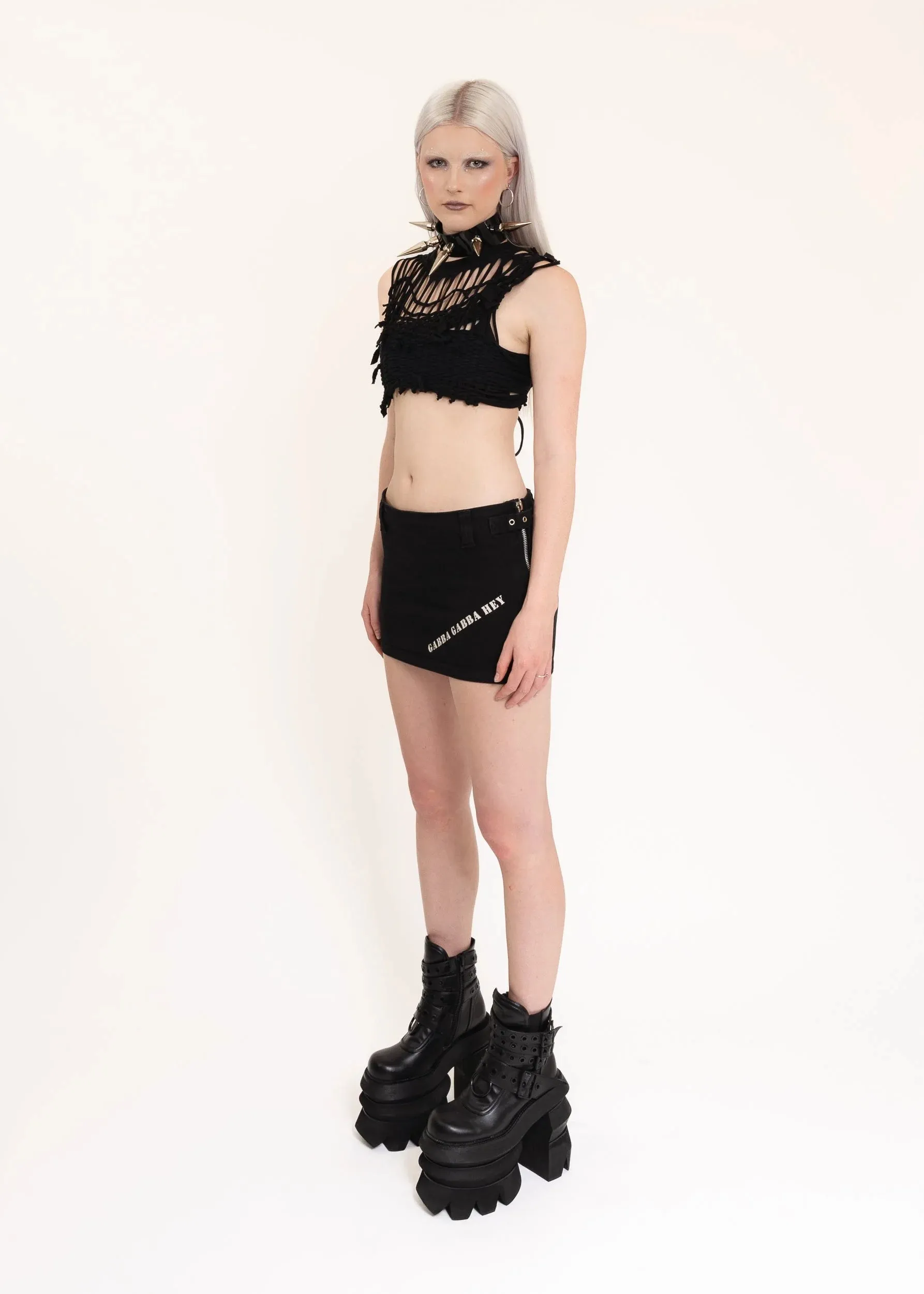 Ramones collaboration denim mini skirt