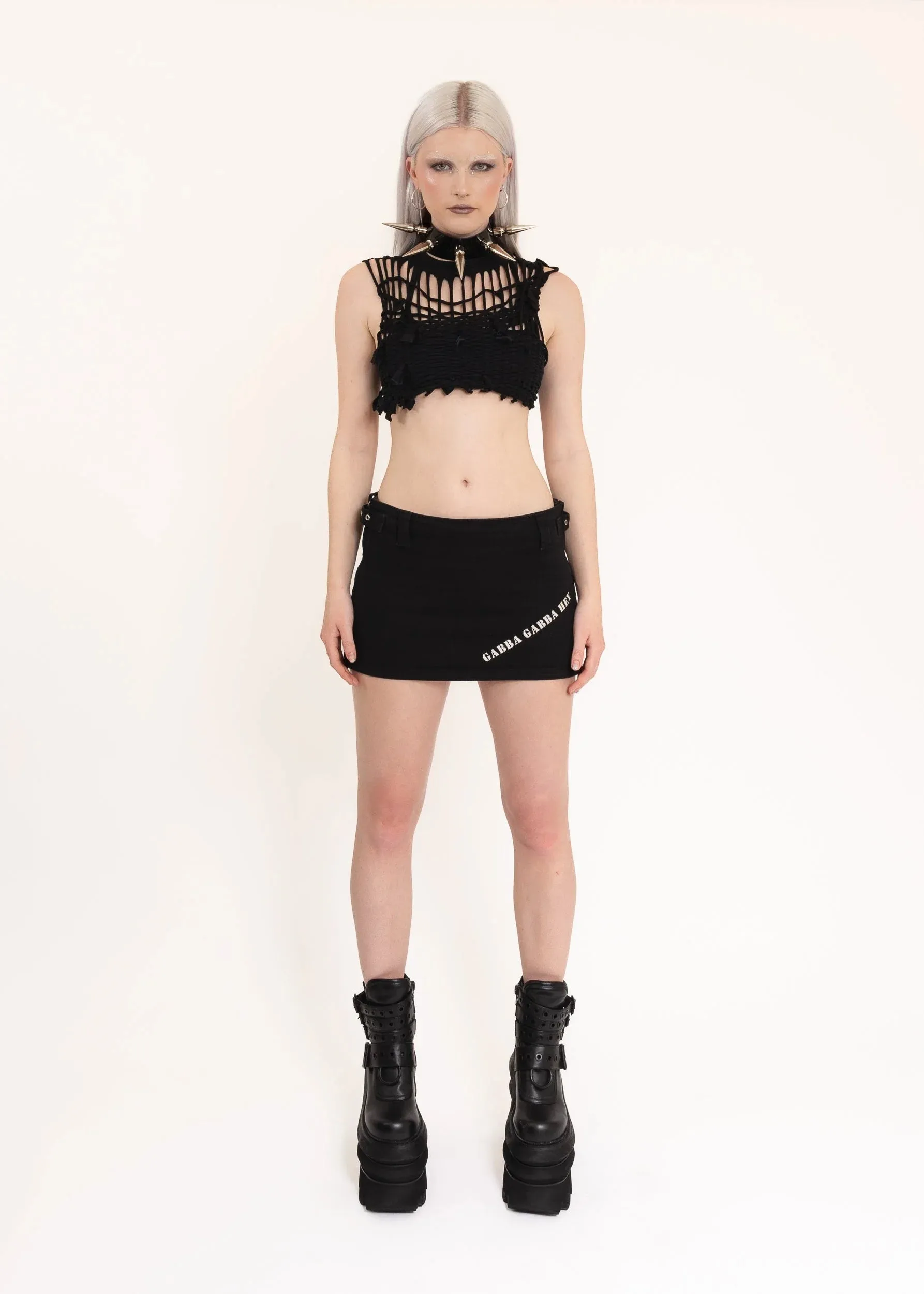 Ramones collaboration denim mini skirt