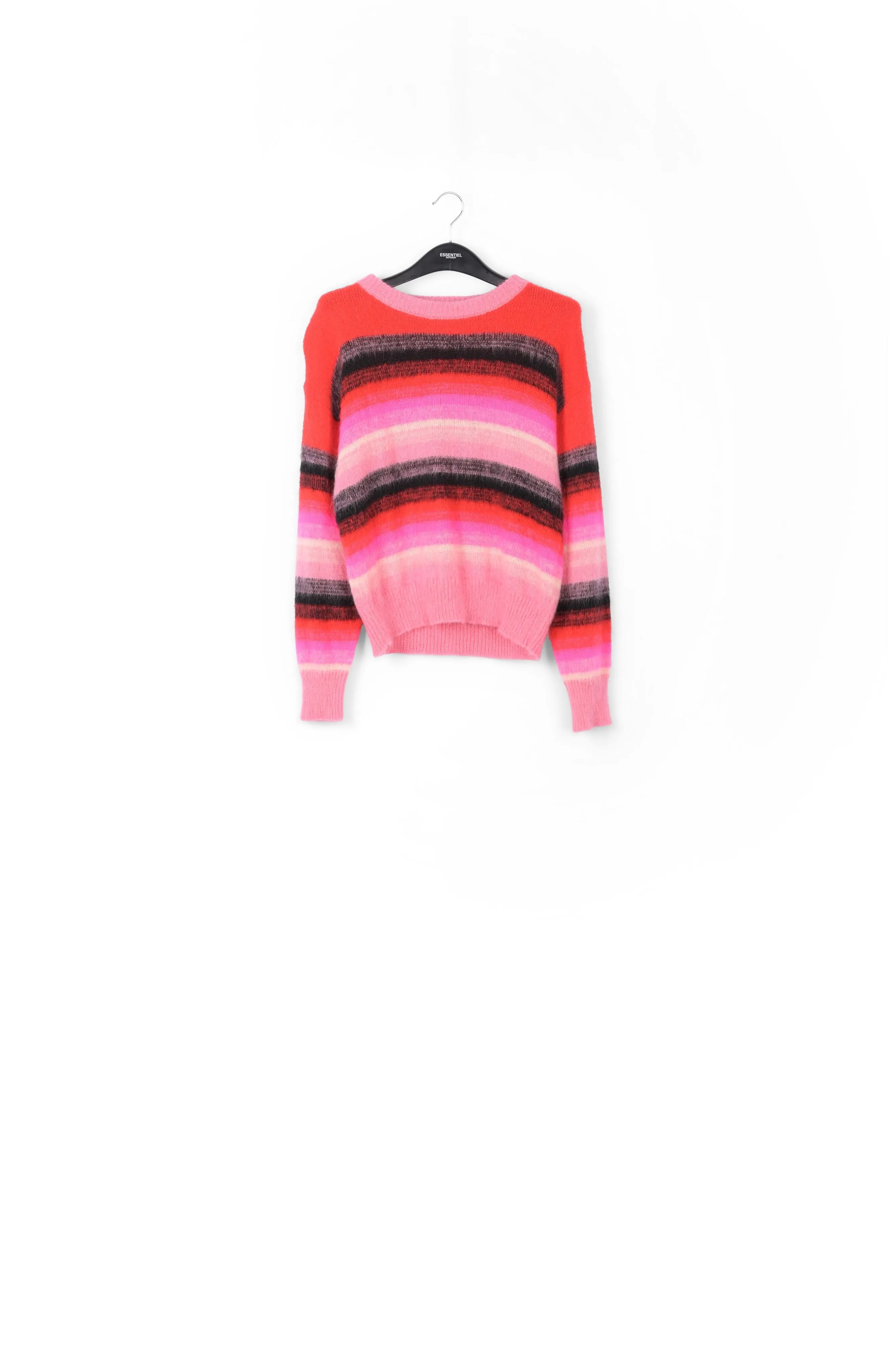 Red, pink and black striped knit sweater