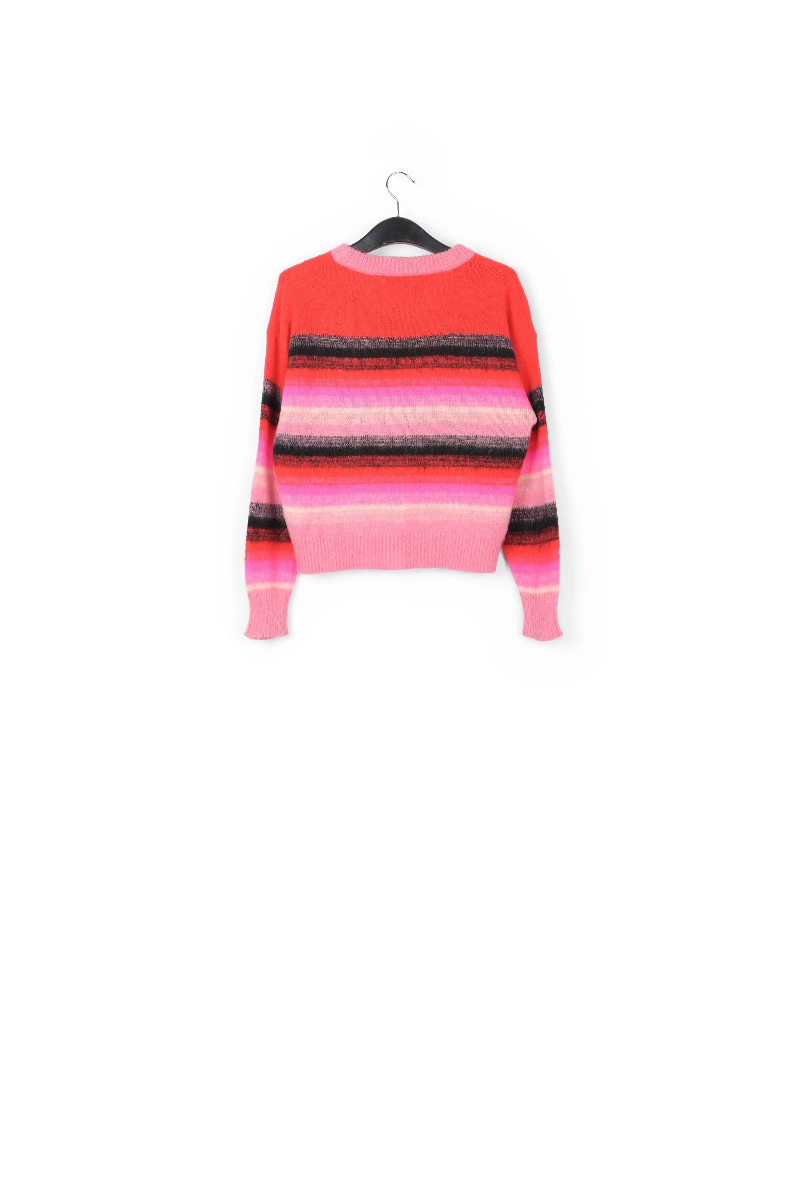 Red, pink and black striped knit sweater