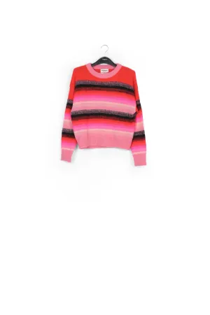 Red, pink and black striped knit sweater