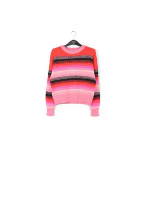 Red, pink and black striped knit sweater