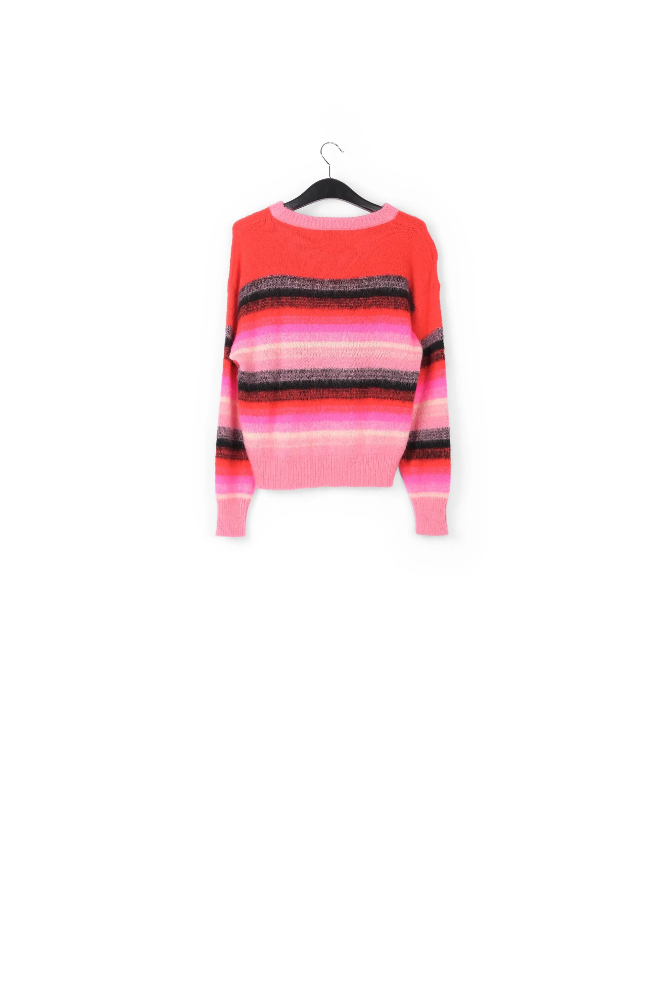 Red, pink and black striped knit sweater