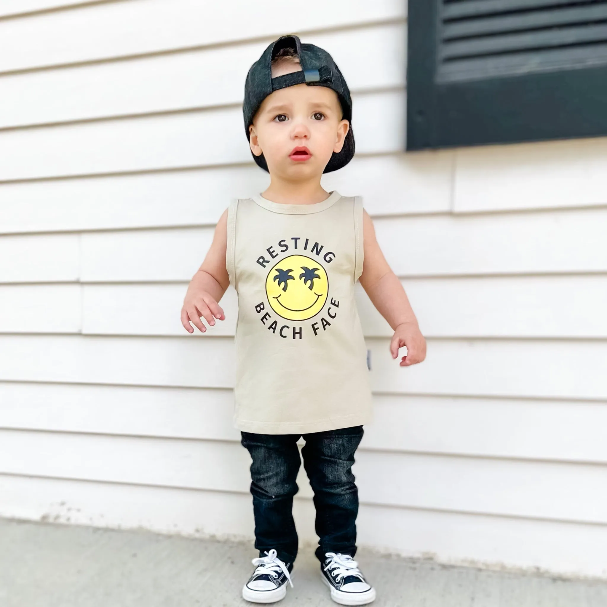 Resting Beach Face Muscle Tanks