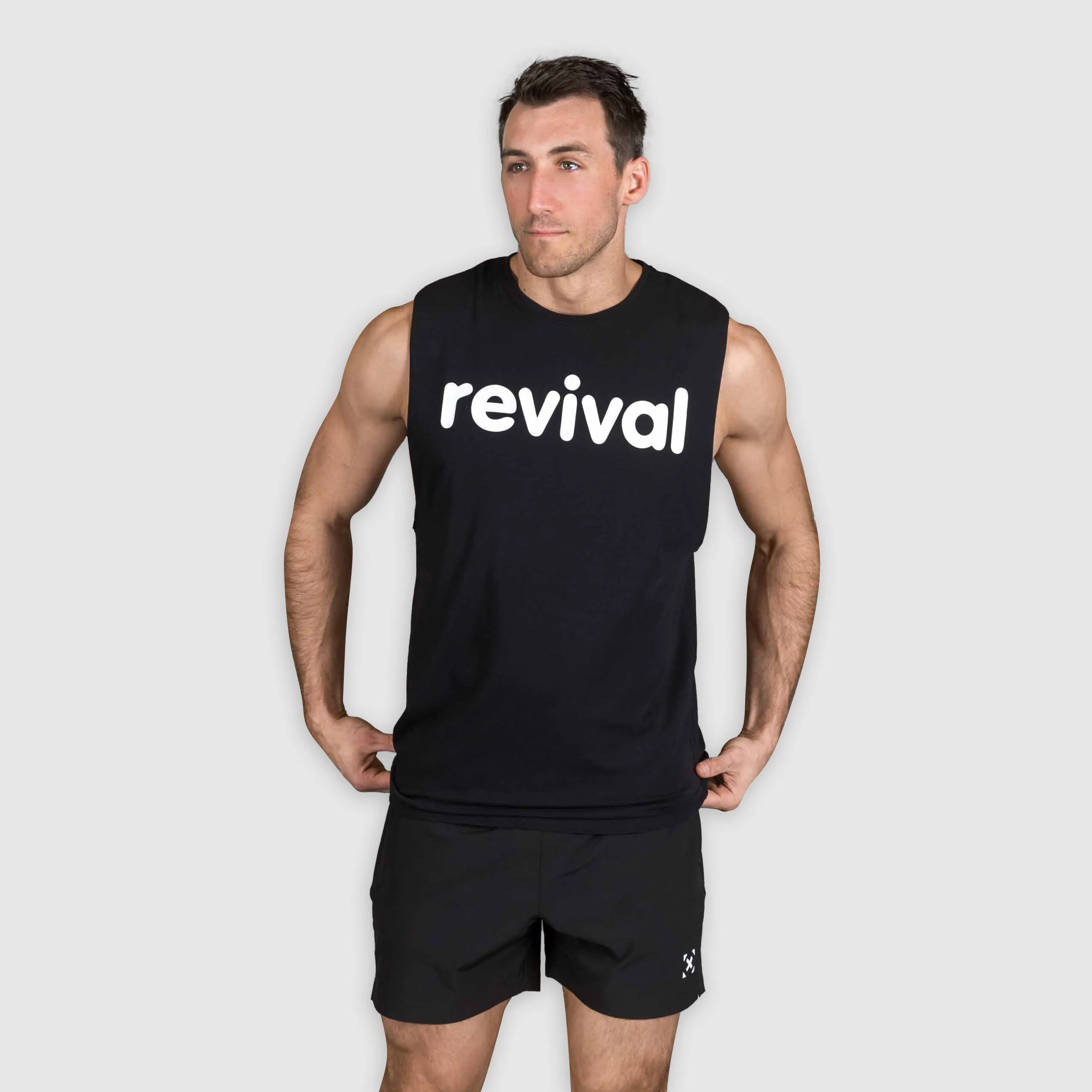 REVIVAL - MEN'S ESSENTIAL MUSCLE TANK 2.0 - BLACK/WHITE