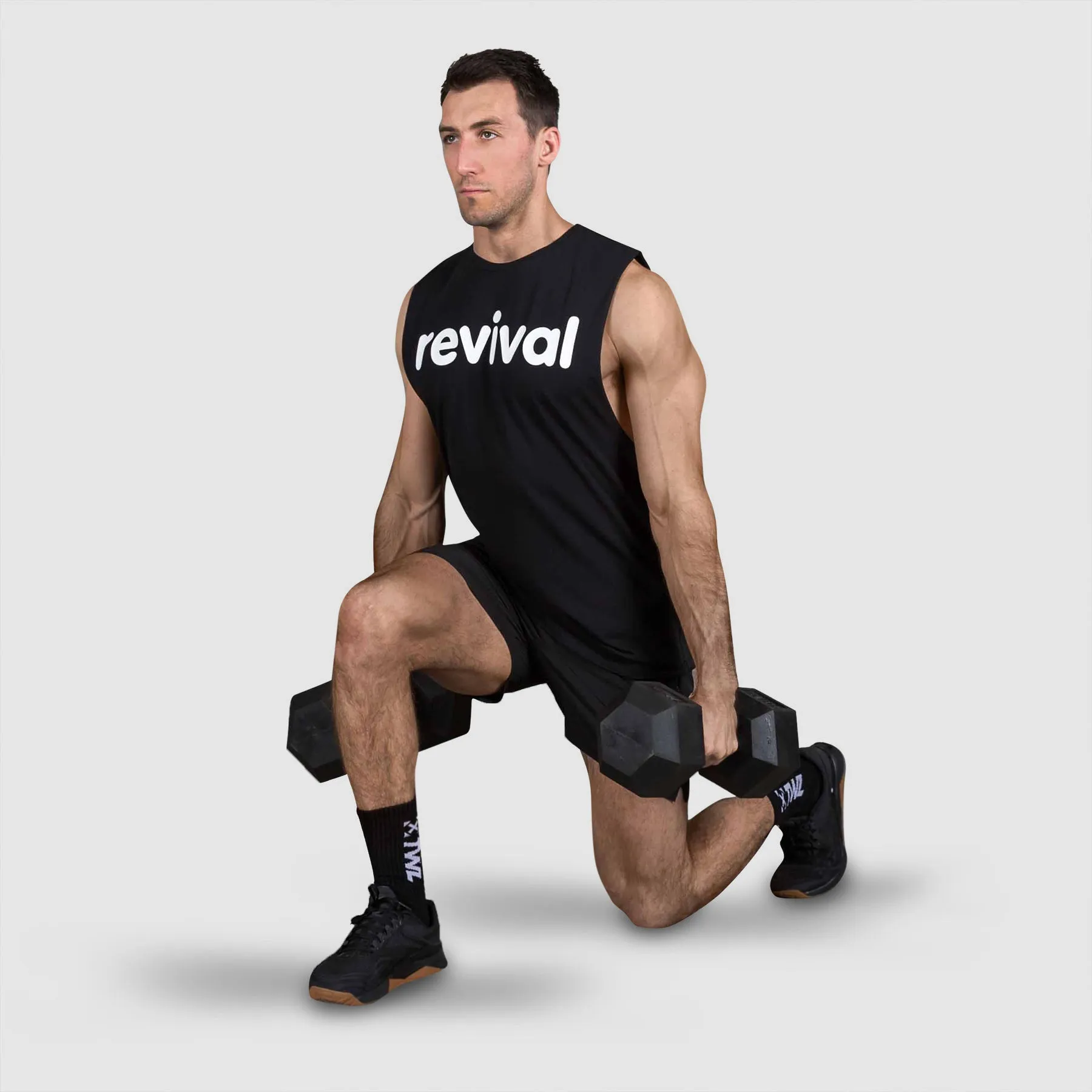 REVIVAL - MEN'S ESSENTIAL MUSCLE TANK 2.0 - BLACK/WHITE