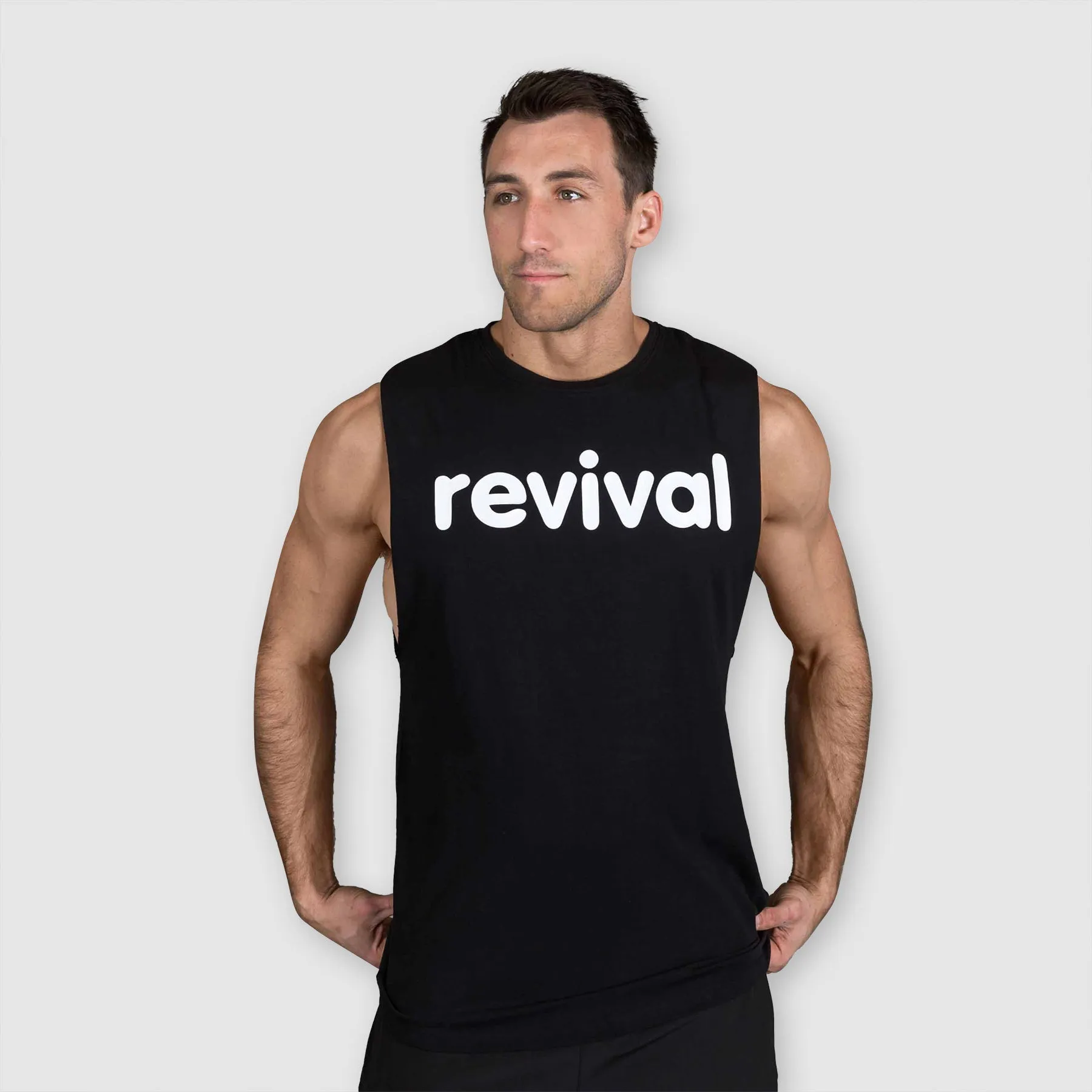 REVIVAL - MEN'S ESSENTIAL MUSCLE TANK 2.0 - BLACK/WHITE